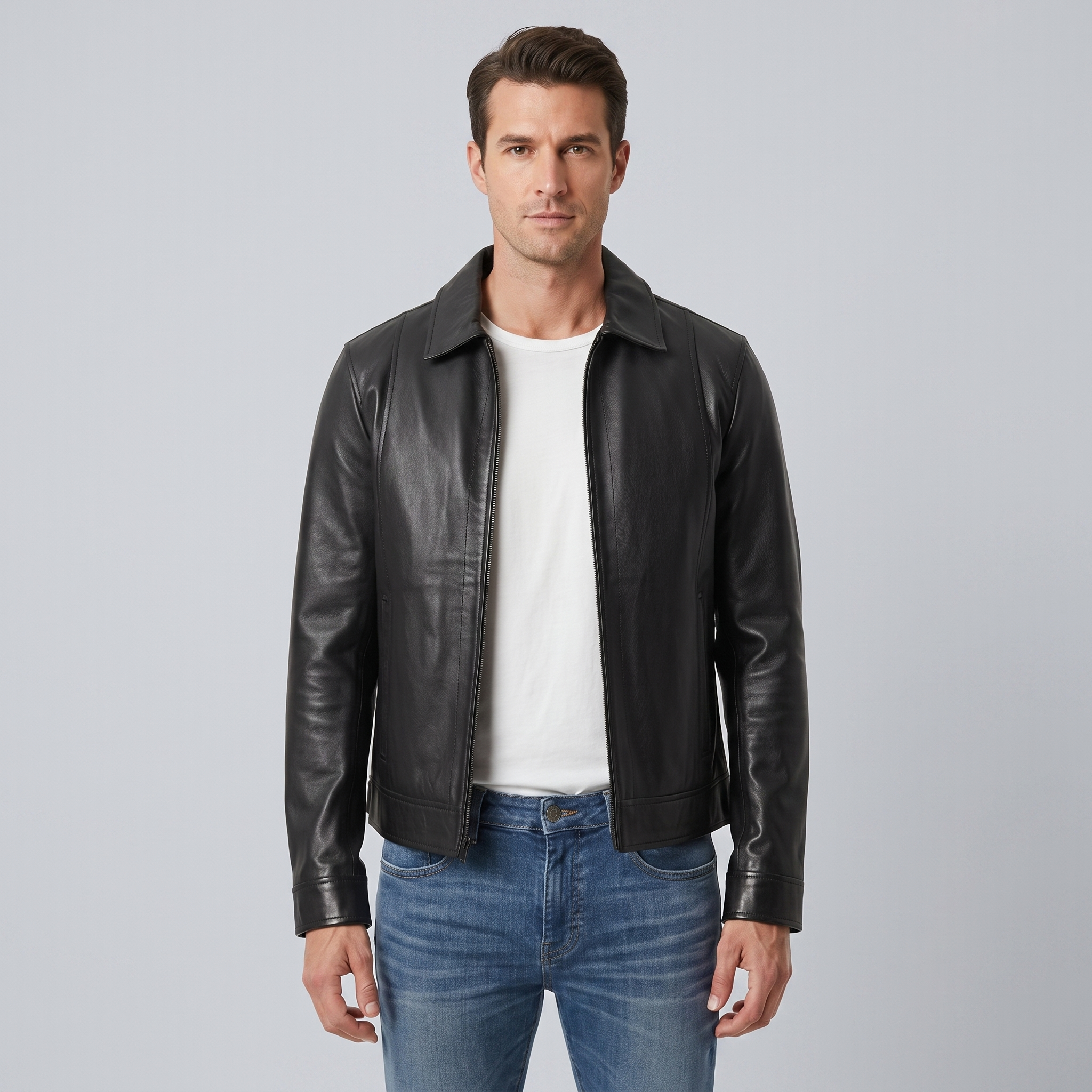 Men's Black Leather Jacket, Regular Fit