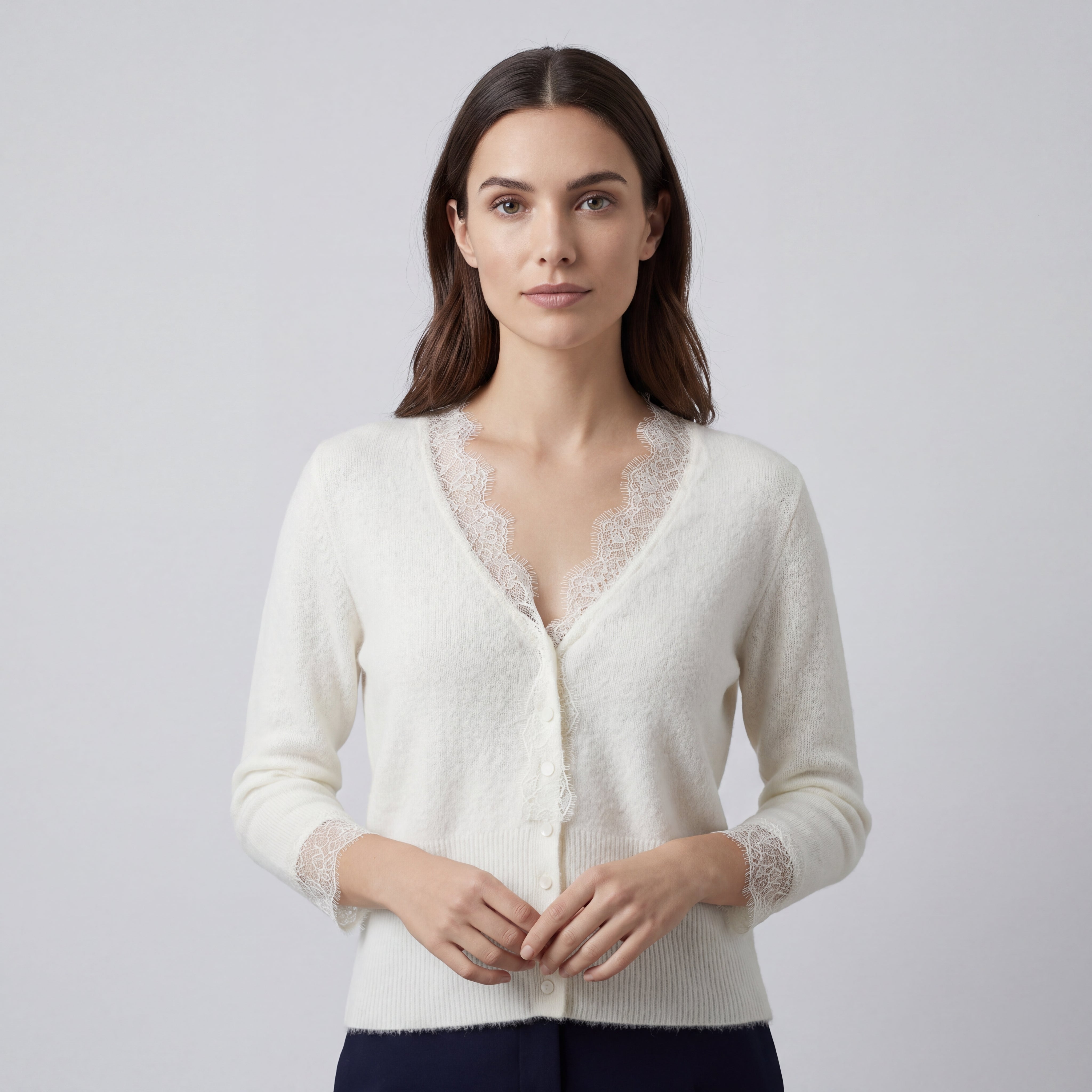 Lace Trim Soft Knit Cardigan