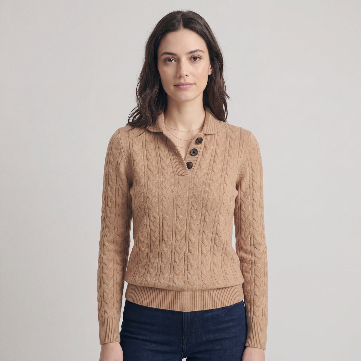 Fall Women's Open Knit Sweater with Band Collar | Knitwear
