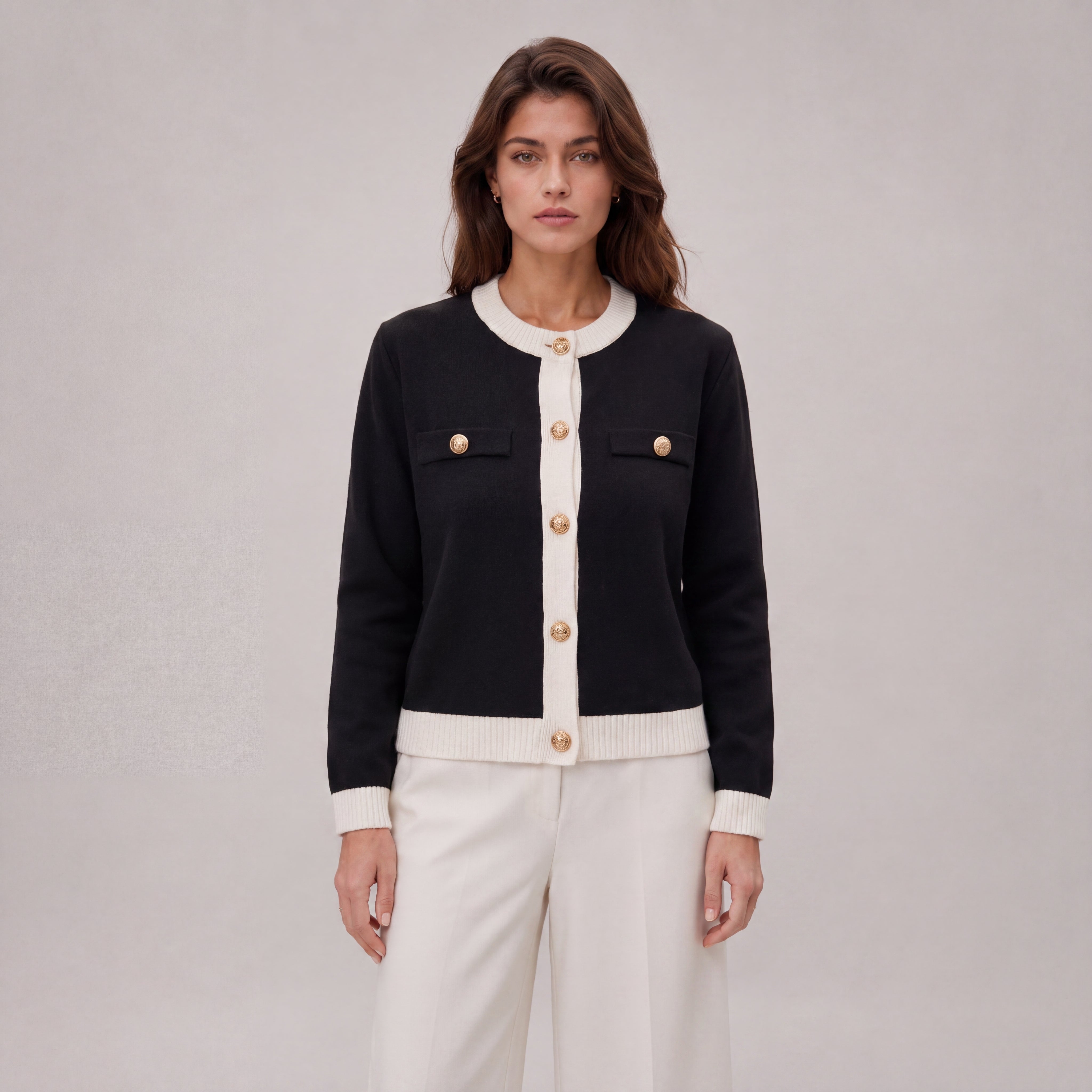 Women's Knitted Cardigan with Gold Buttons