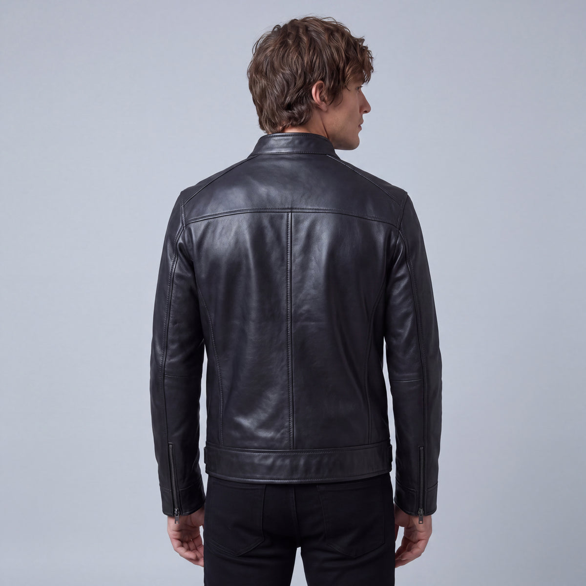 Fall Men's Slim Fit Cafe Racer Leather Jacket | Moto Biker Jacket