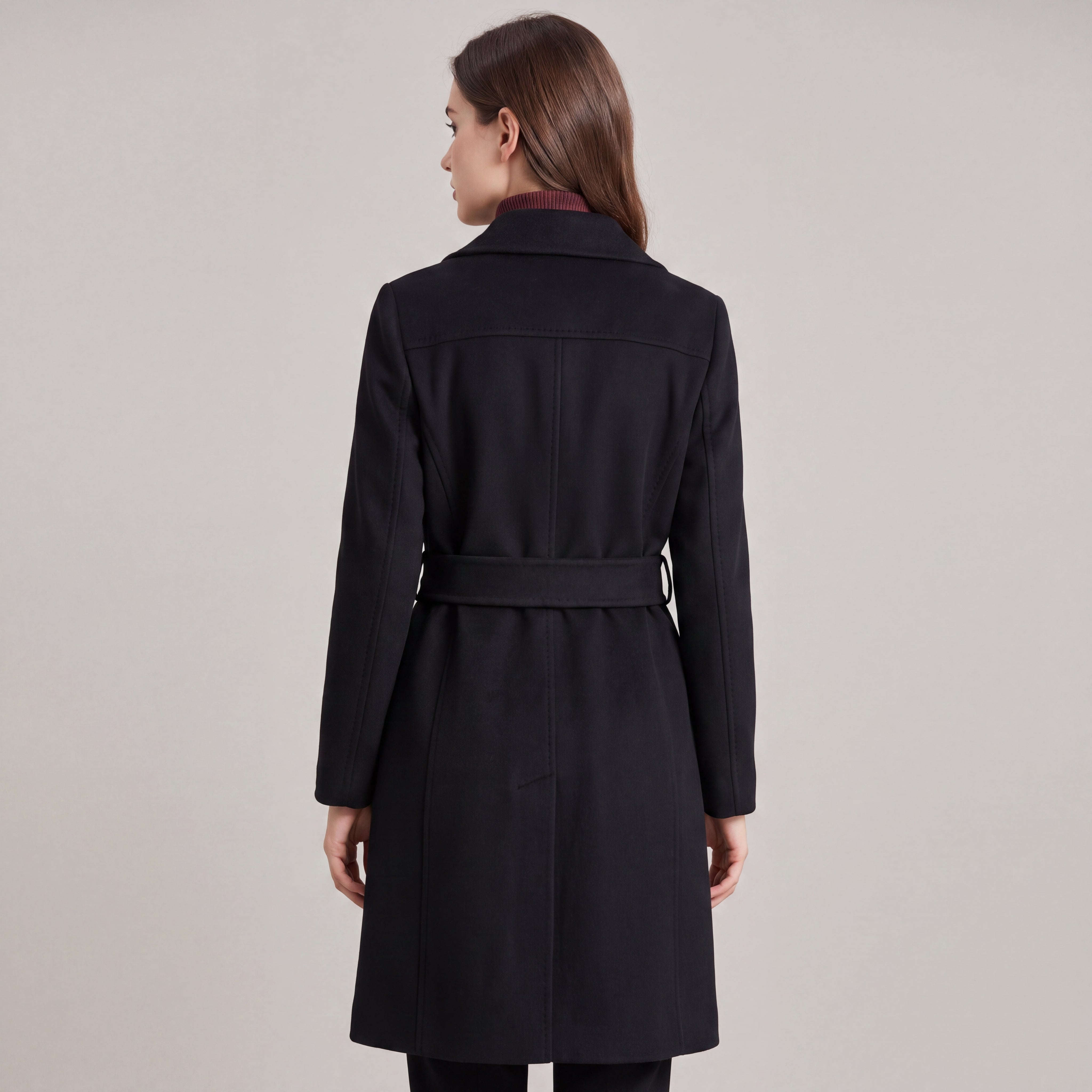 Fall Women's Midi Length Wool Coat with Waist Belt | Outerwear
