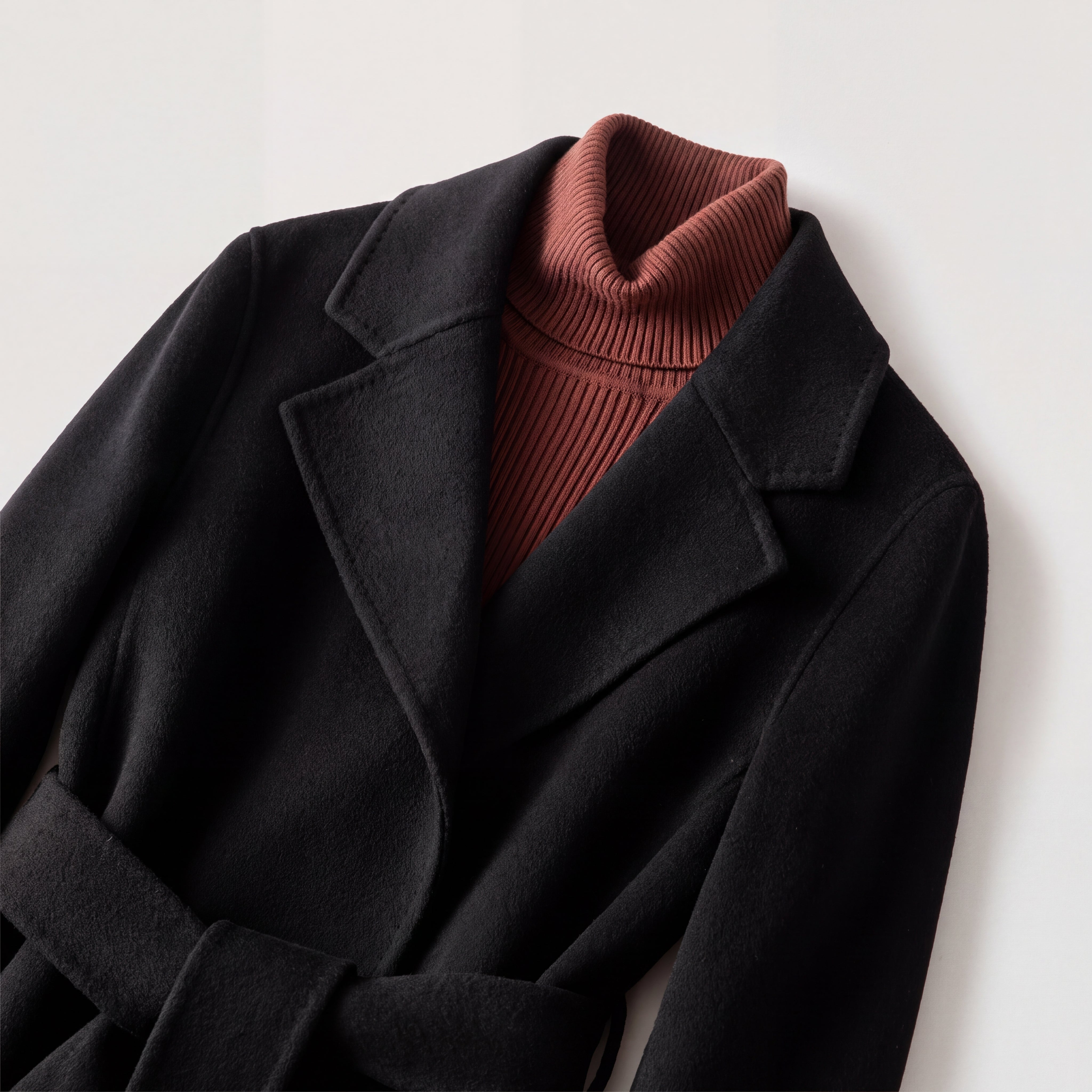 Fall Women's Midi Length Wool Coat with Waist Belt | Outerwear