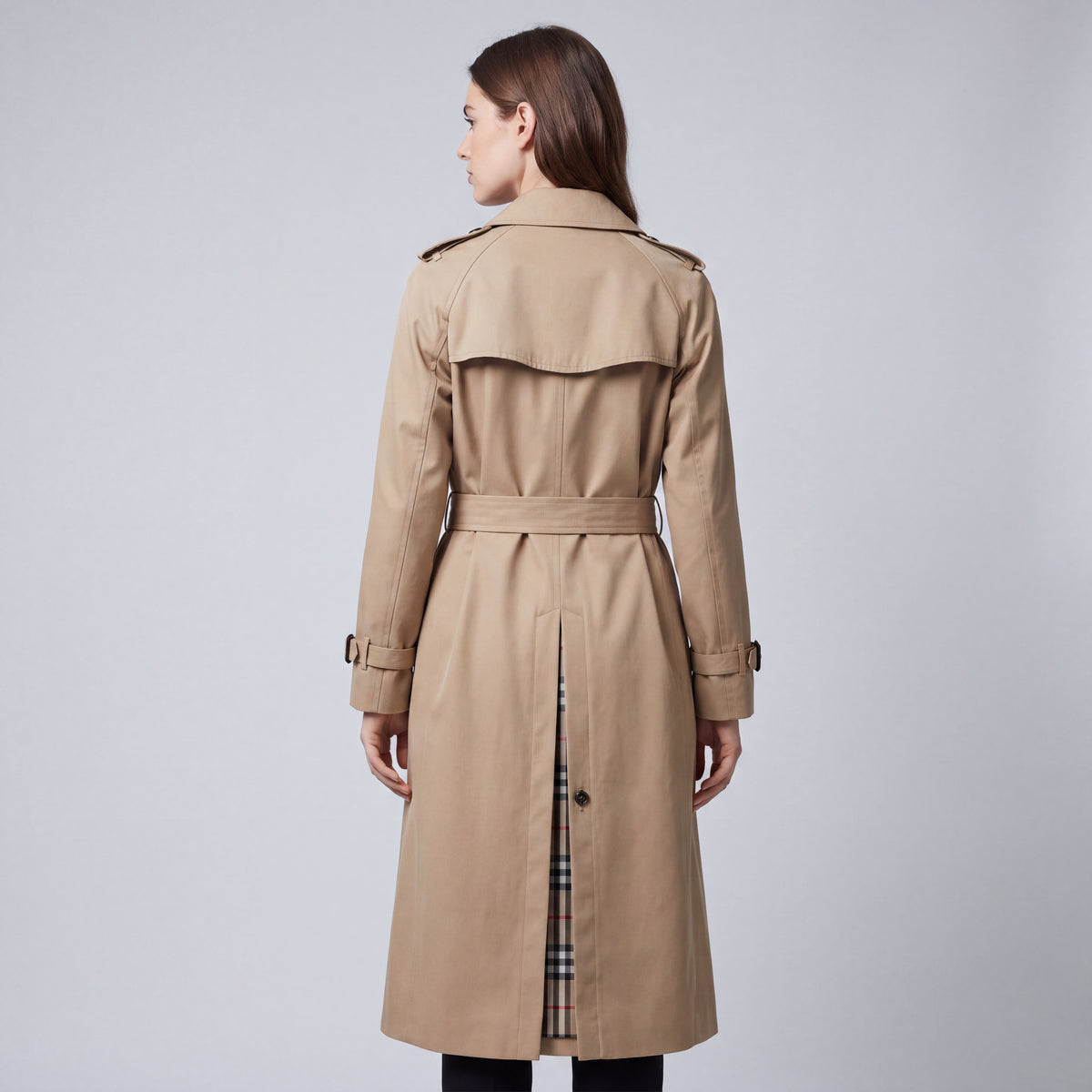 Fall Women's Double Breasted Trench Coat with Belted Waist