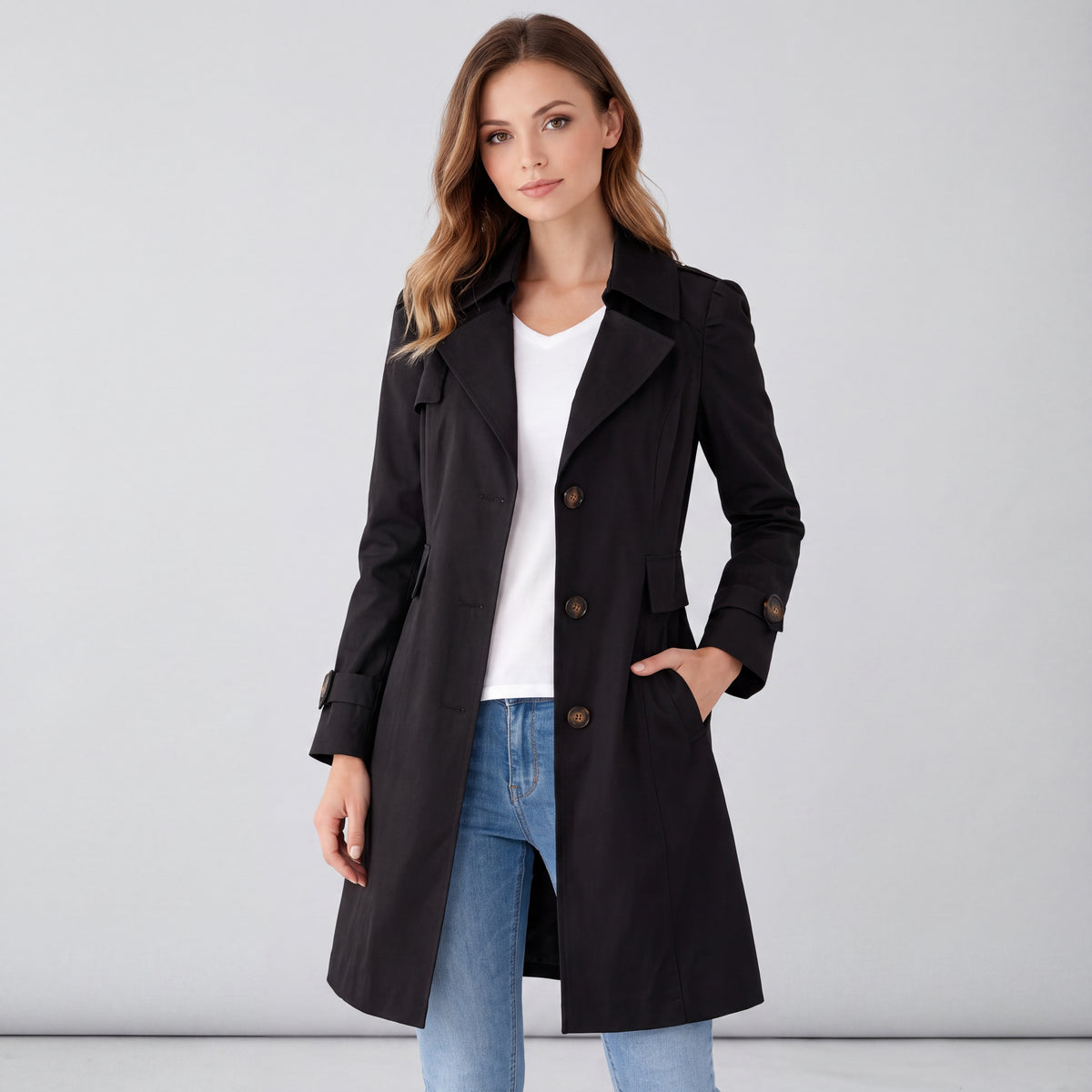 Fall Women's Lightweight Slim Fit Trench Coat with Lapel Collar