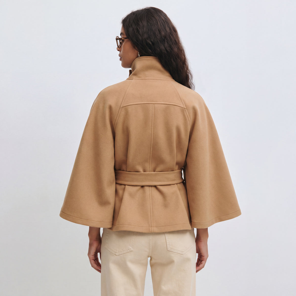 Fall Women's Cape Coat with High Collar and Bow Belt | Outerwear