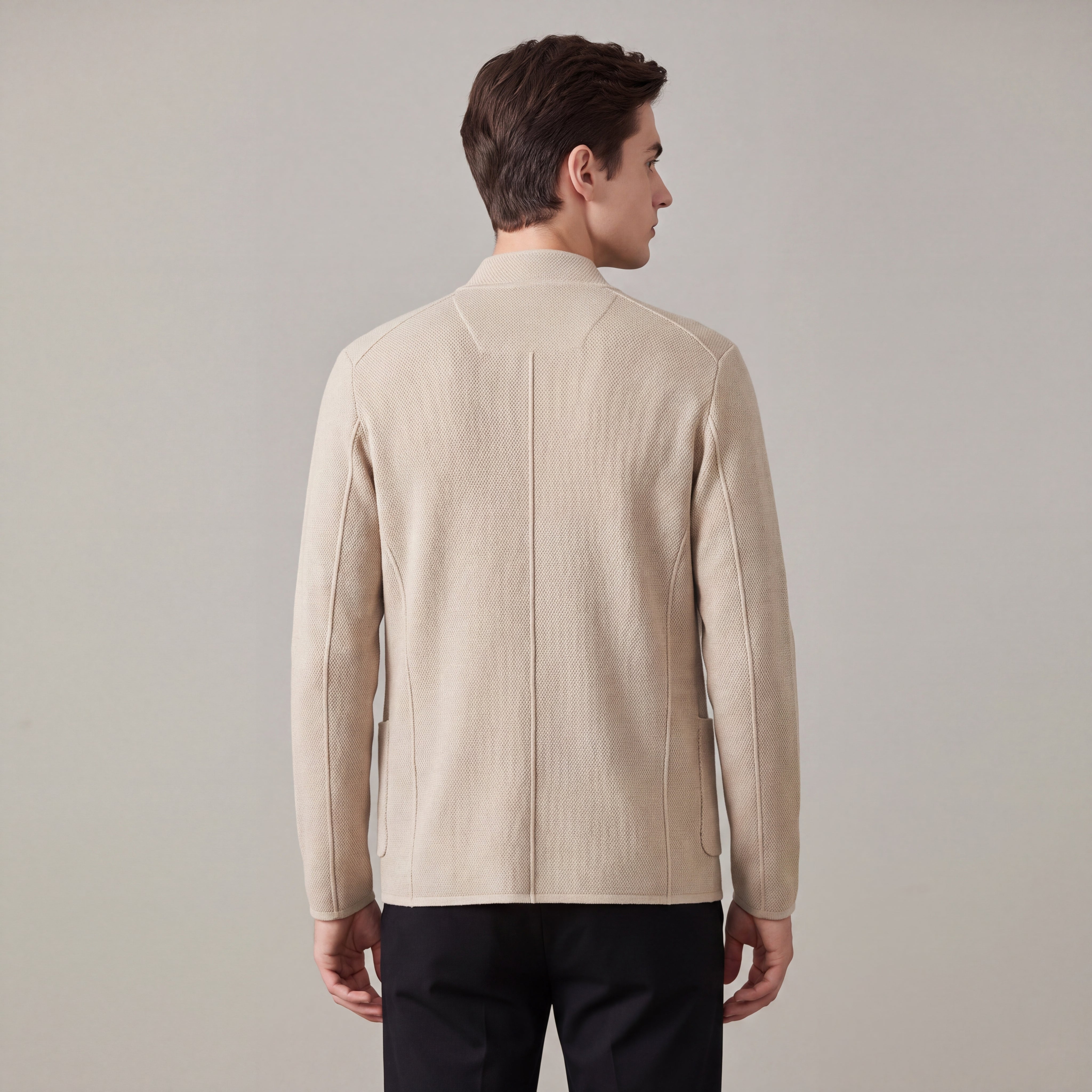 Structured Collarless cardigan, Relaxed Fit