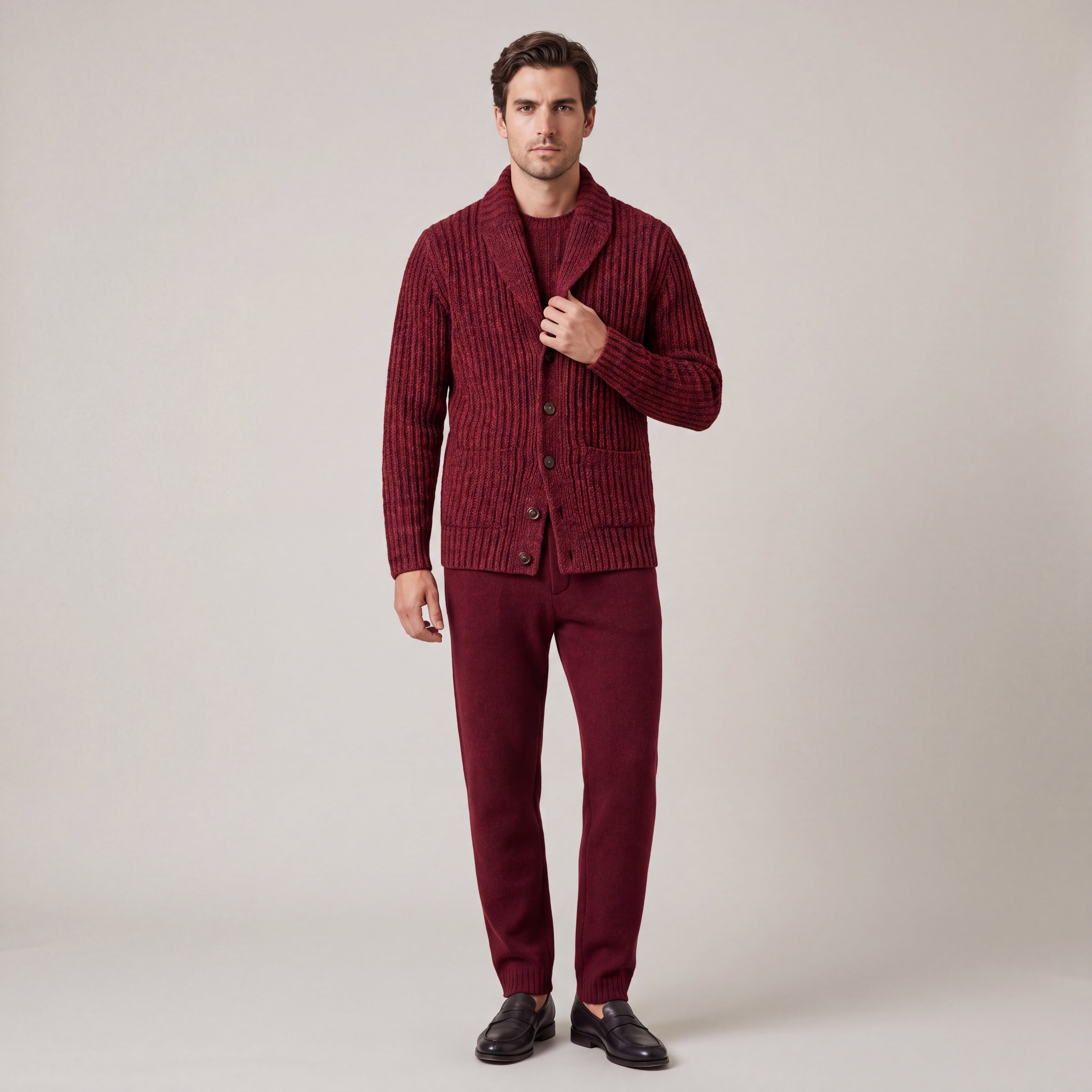 Men's Crew-Neck Shawl-Front Chunky-Knit Cardigan