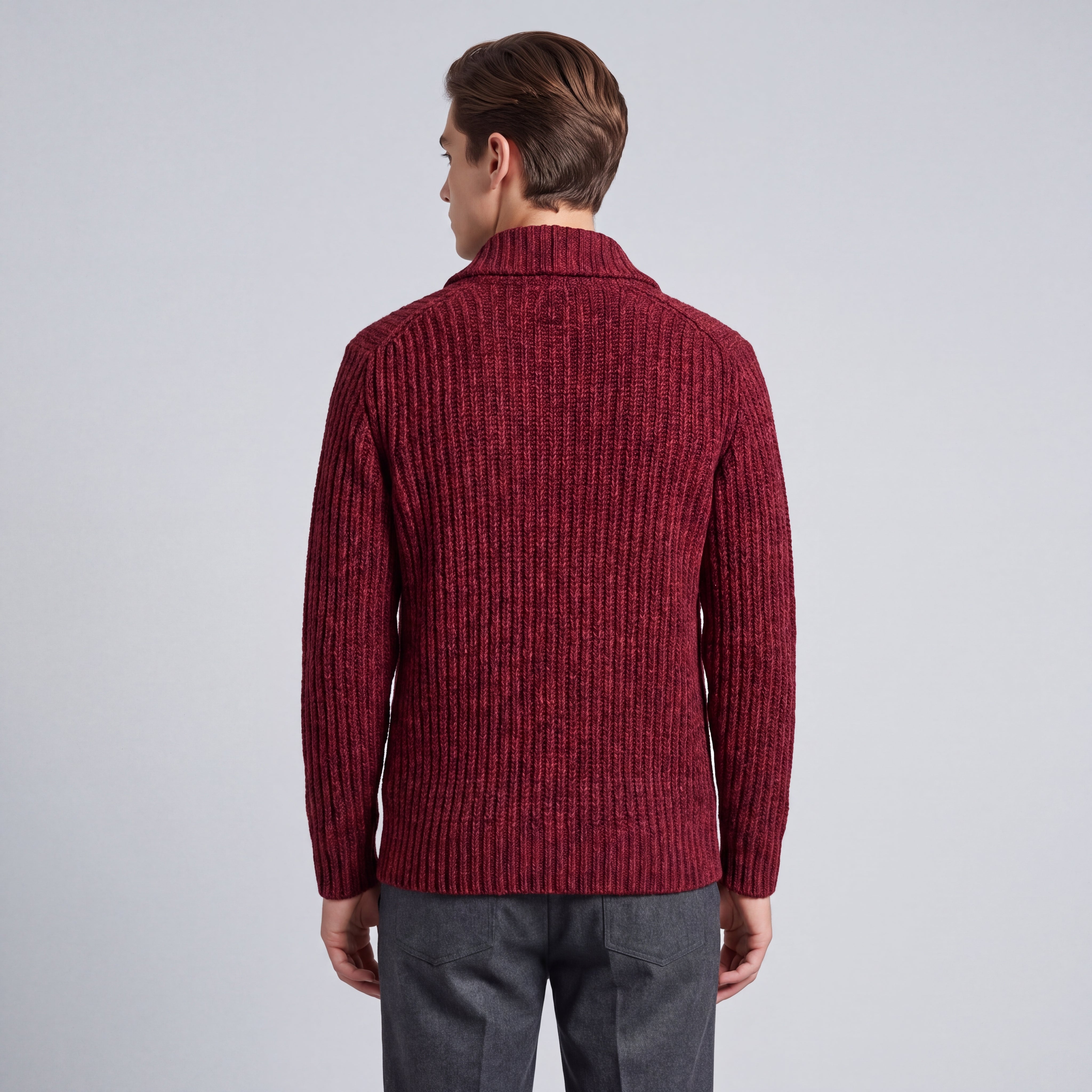 Men's Crew-Neck Shawl-Front Chunky-Knit Cardigan