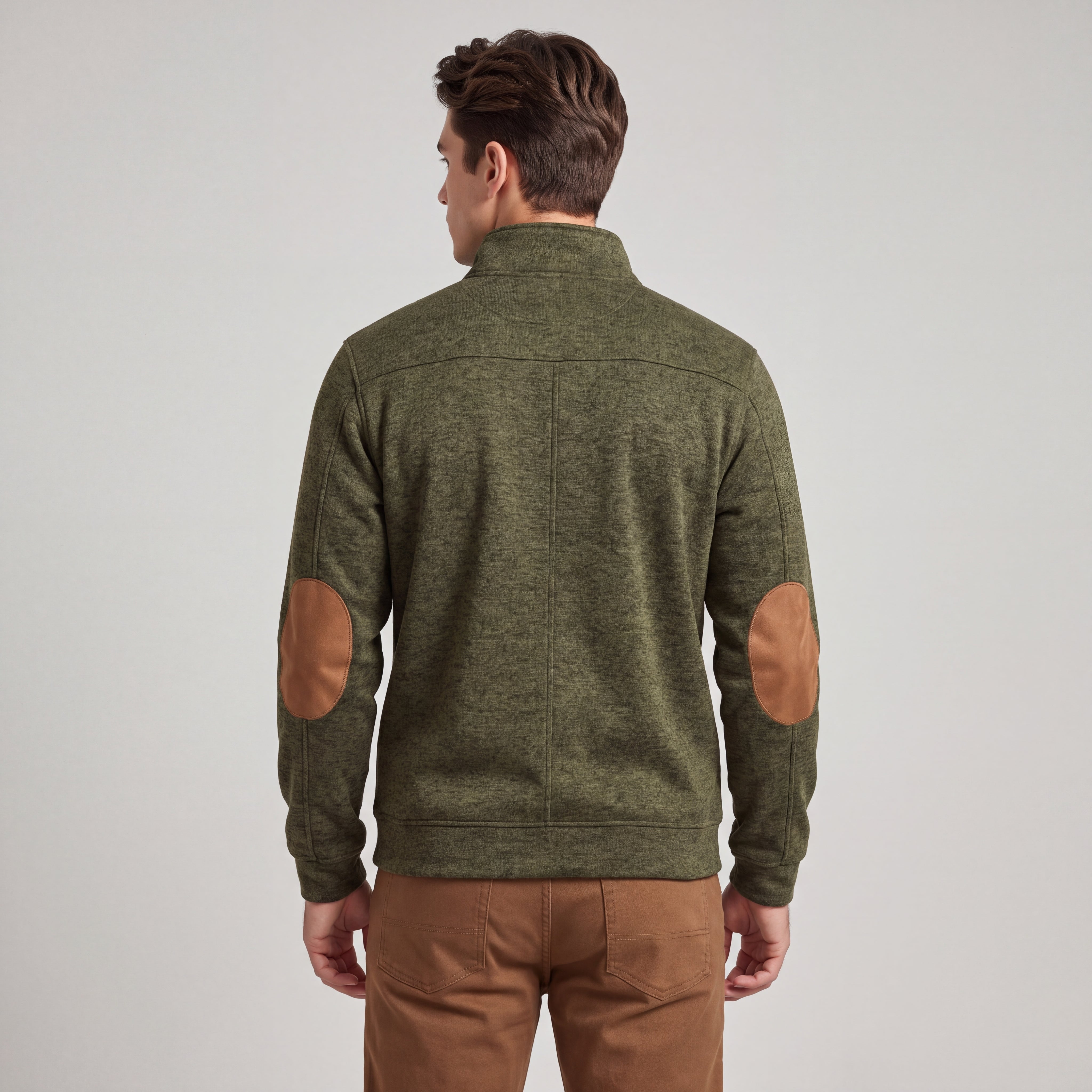 Men's Sweater with Mandarin Collar and Suede Patches