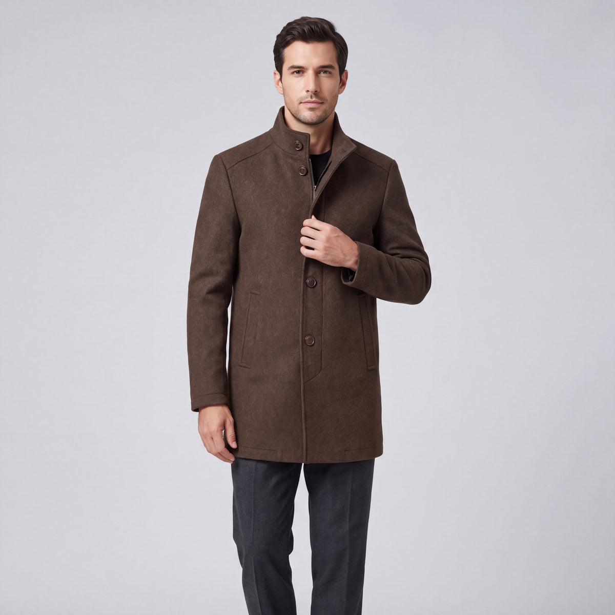 Men's Wool Coat with Structured Collar