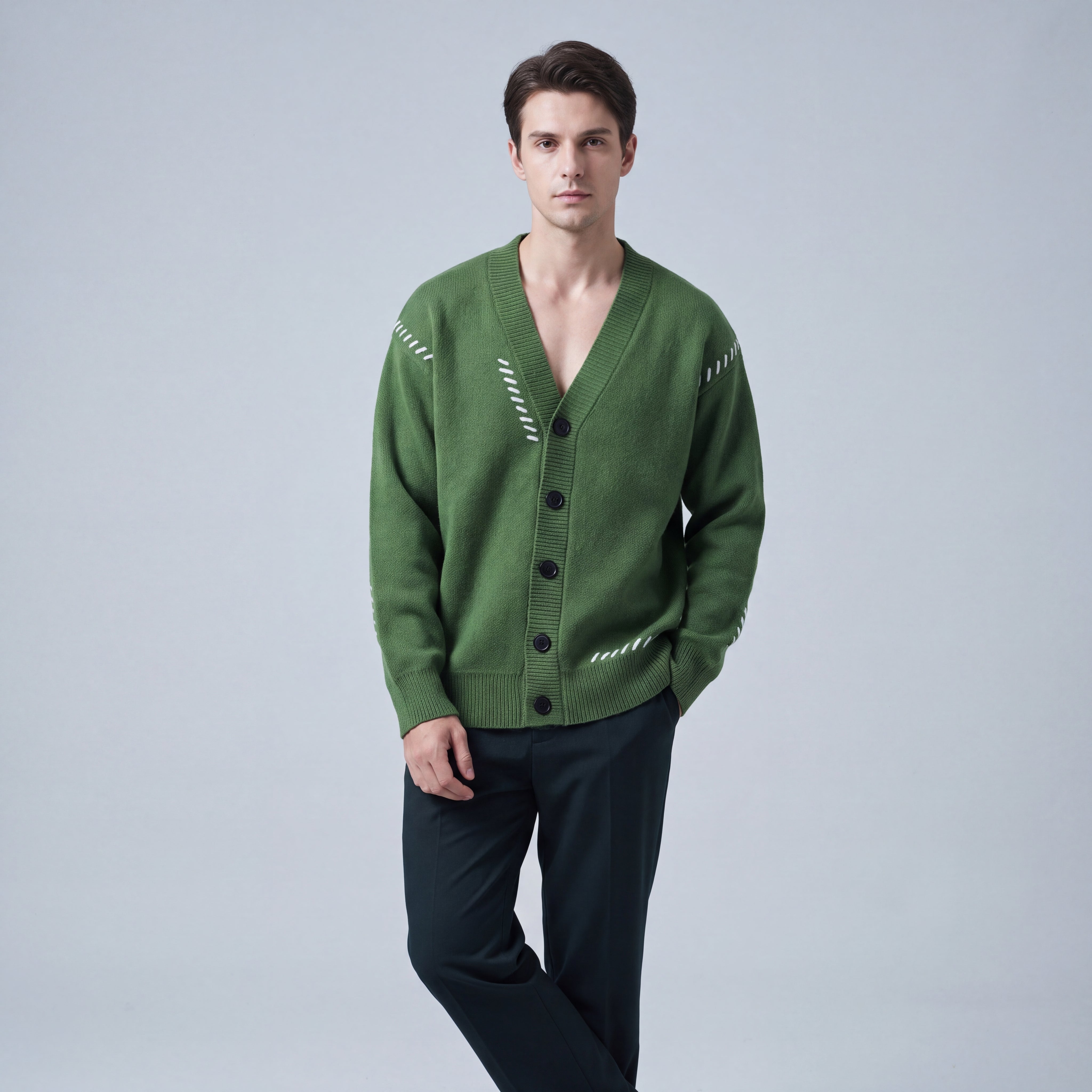 Men's Cotton V-Neck Cardigan with Buttons