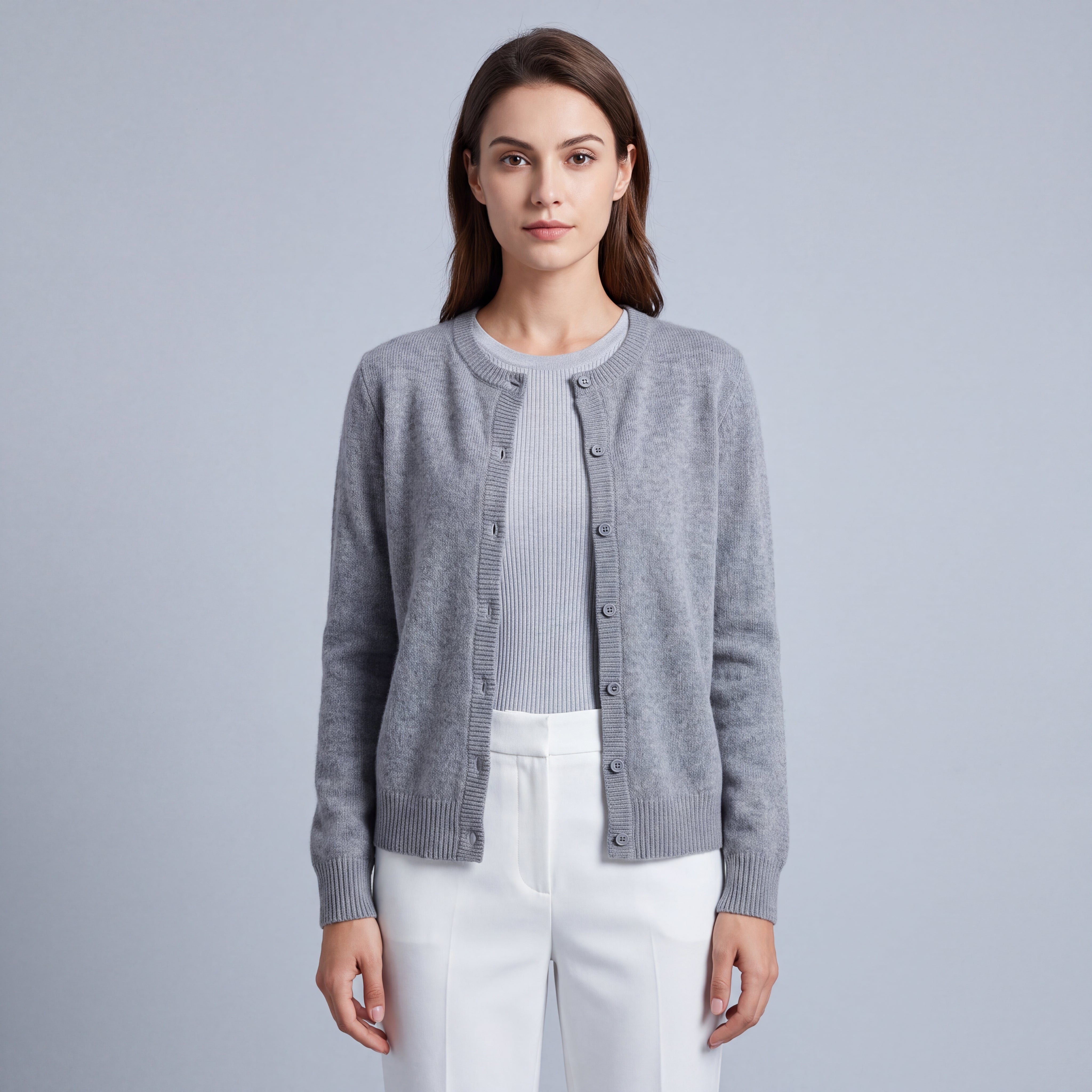 Women's Round-Neck Cardigan with Buttons