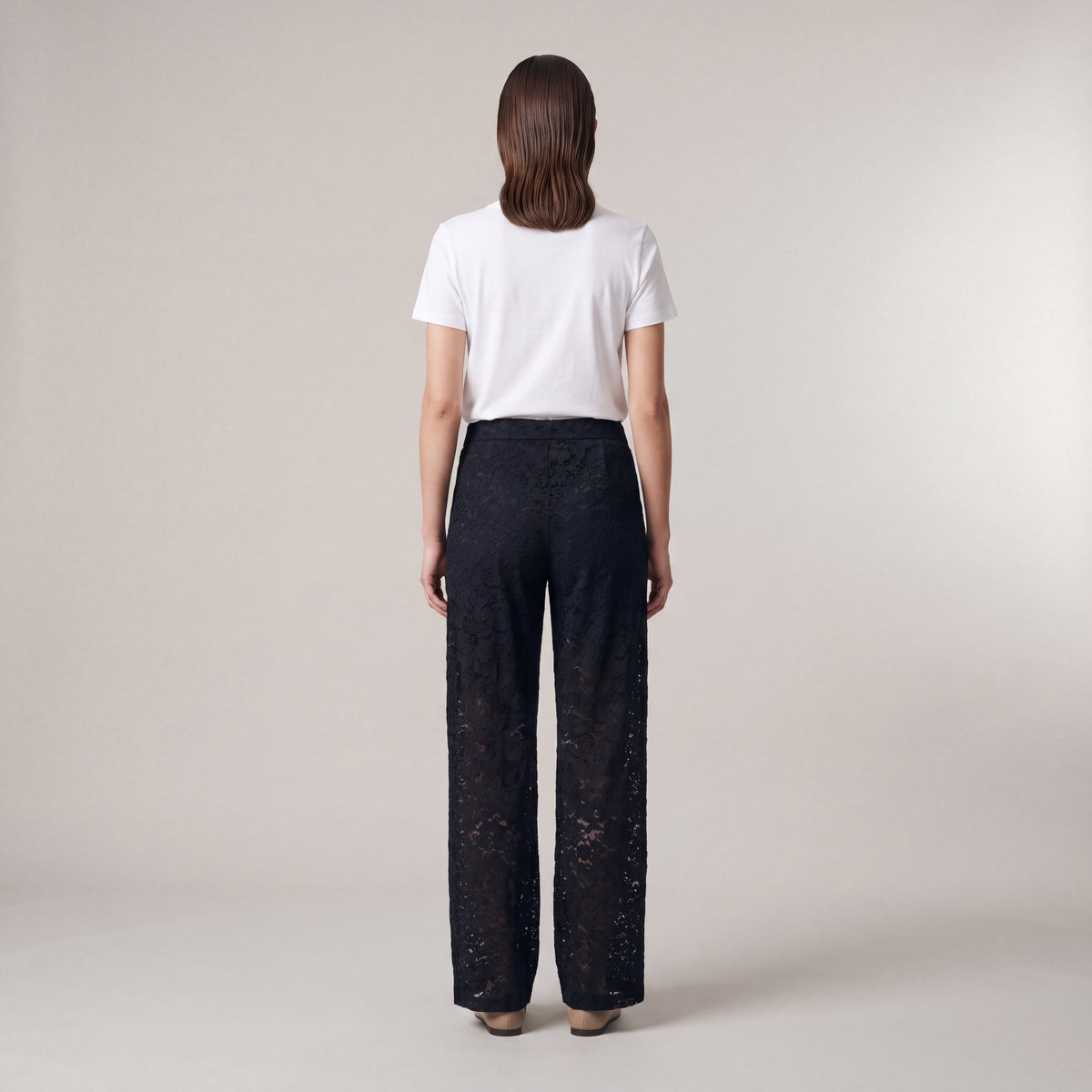 Women's Floral Lace Flare Pants with Elastic Waistband