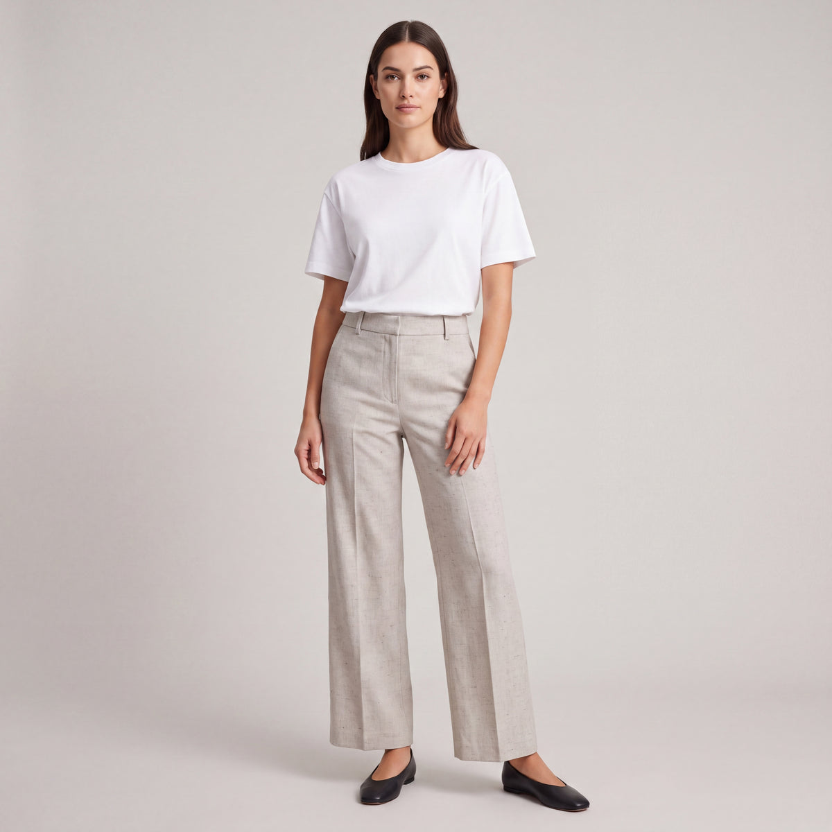 Women's High-Waisted, Wide-Leg Pants in Beige