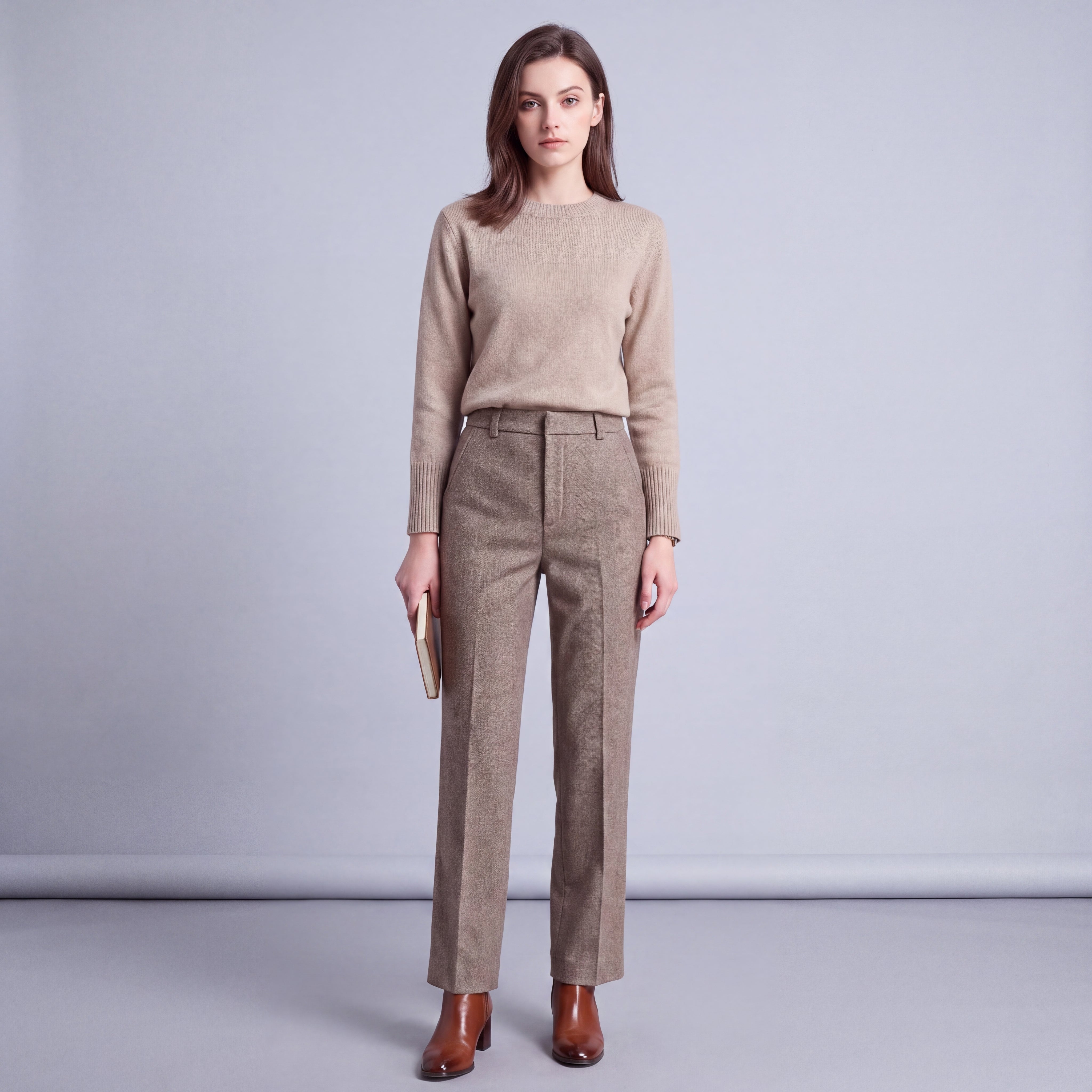Women's High Waisted Wool Blend Straight Leg Pants | Tailored Pants
