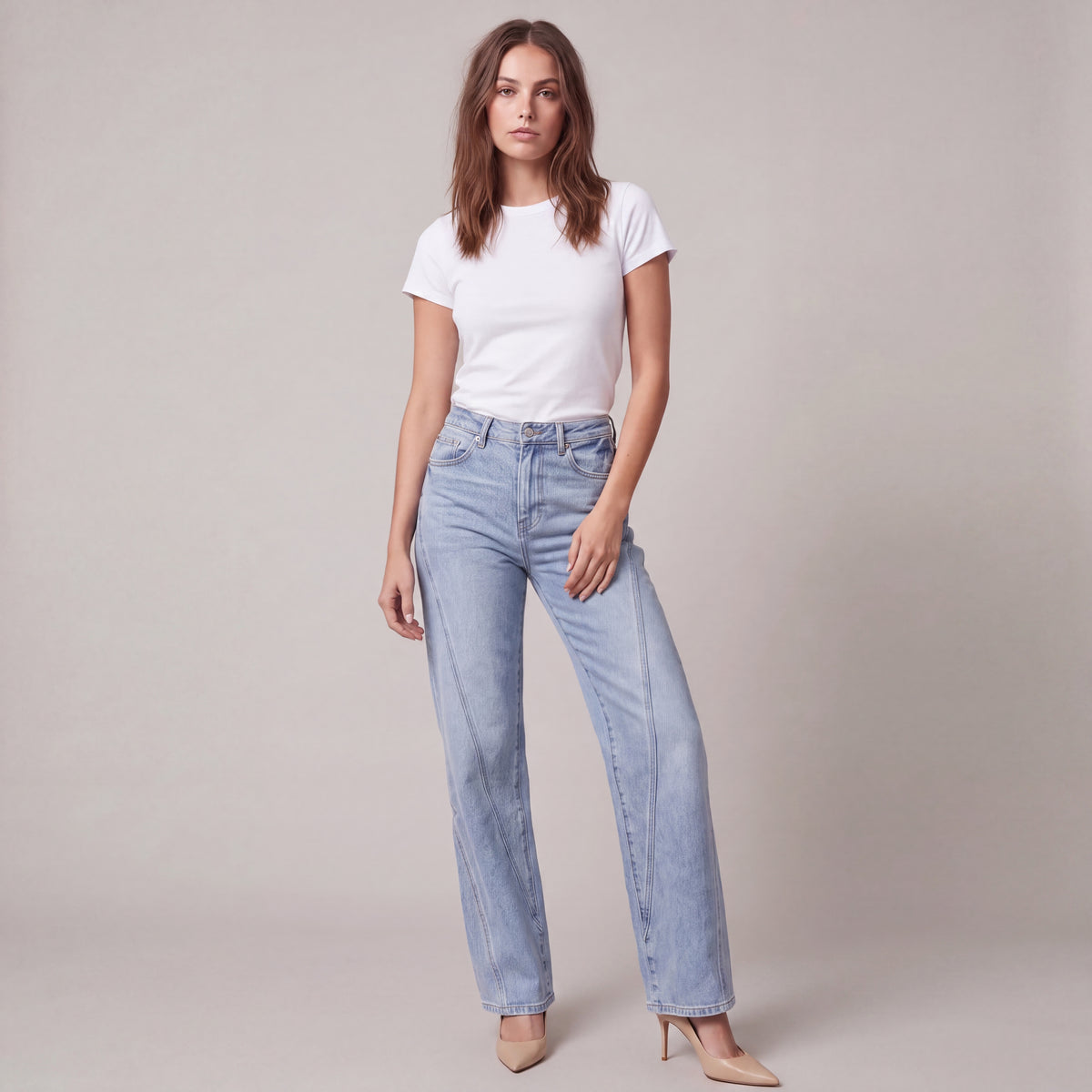 Women's High-Waisted, Wide-Leg Palazzo Jeans
