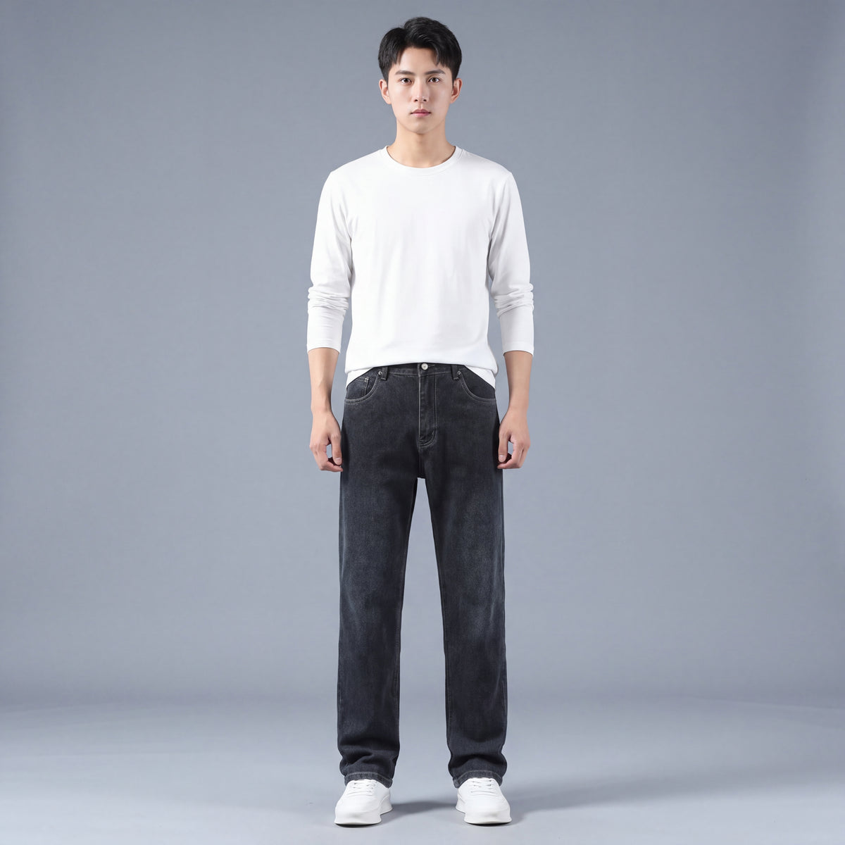 Men's Straight-Fit Baggy Jeans in Stretch Dark Denim