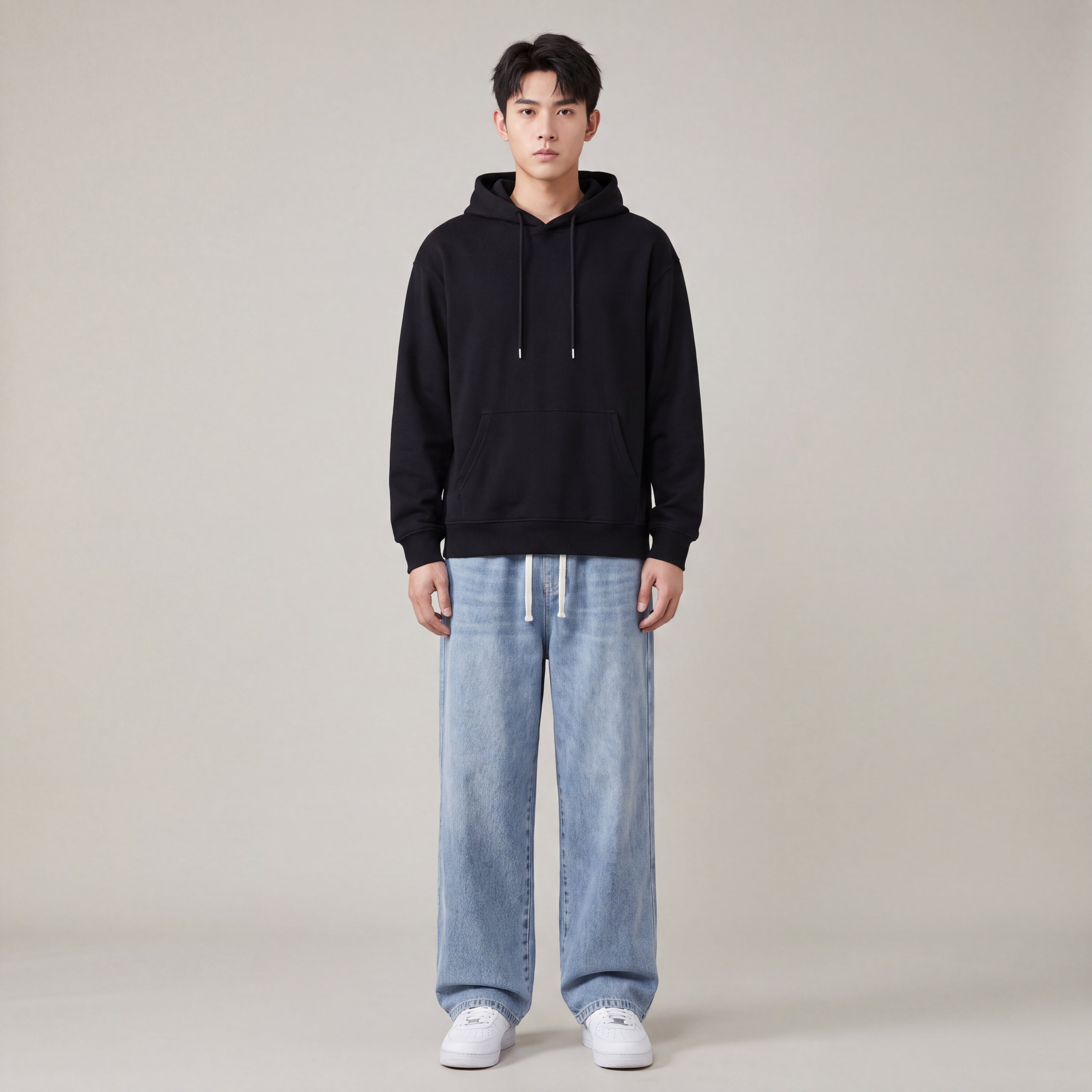 Men's Relaxed-Fit Jeans with Drawstring and Pockets