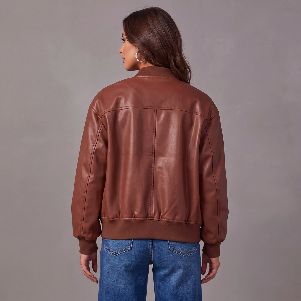 Faux Leather Bomber Jacket, Relaxed Fit