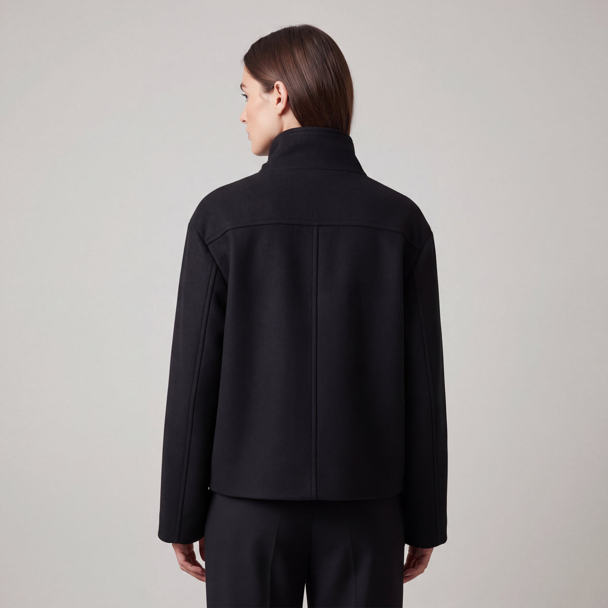 Wool Blend Jacket with Mandarin Collar, Regular Fit