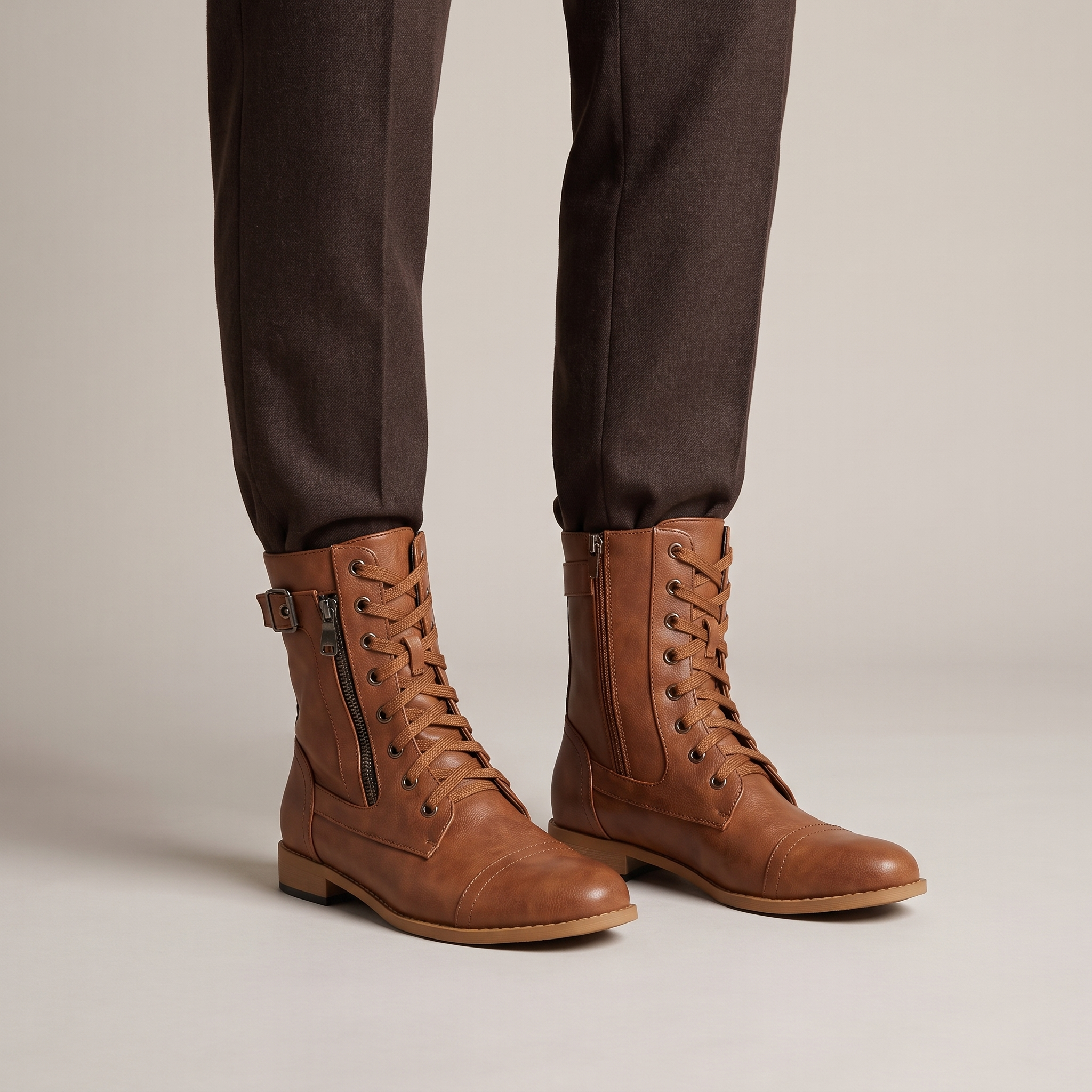 Women's Leather Lace-Up Boots—Versatile Style
