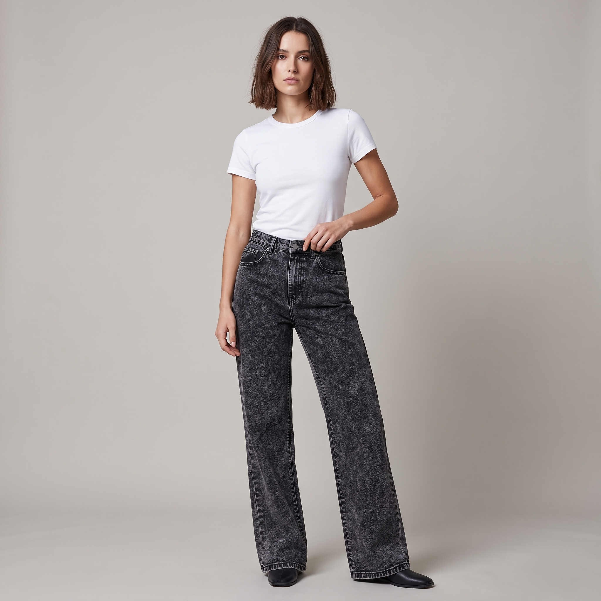 Washed High Waist Baggy Jeans