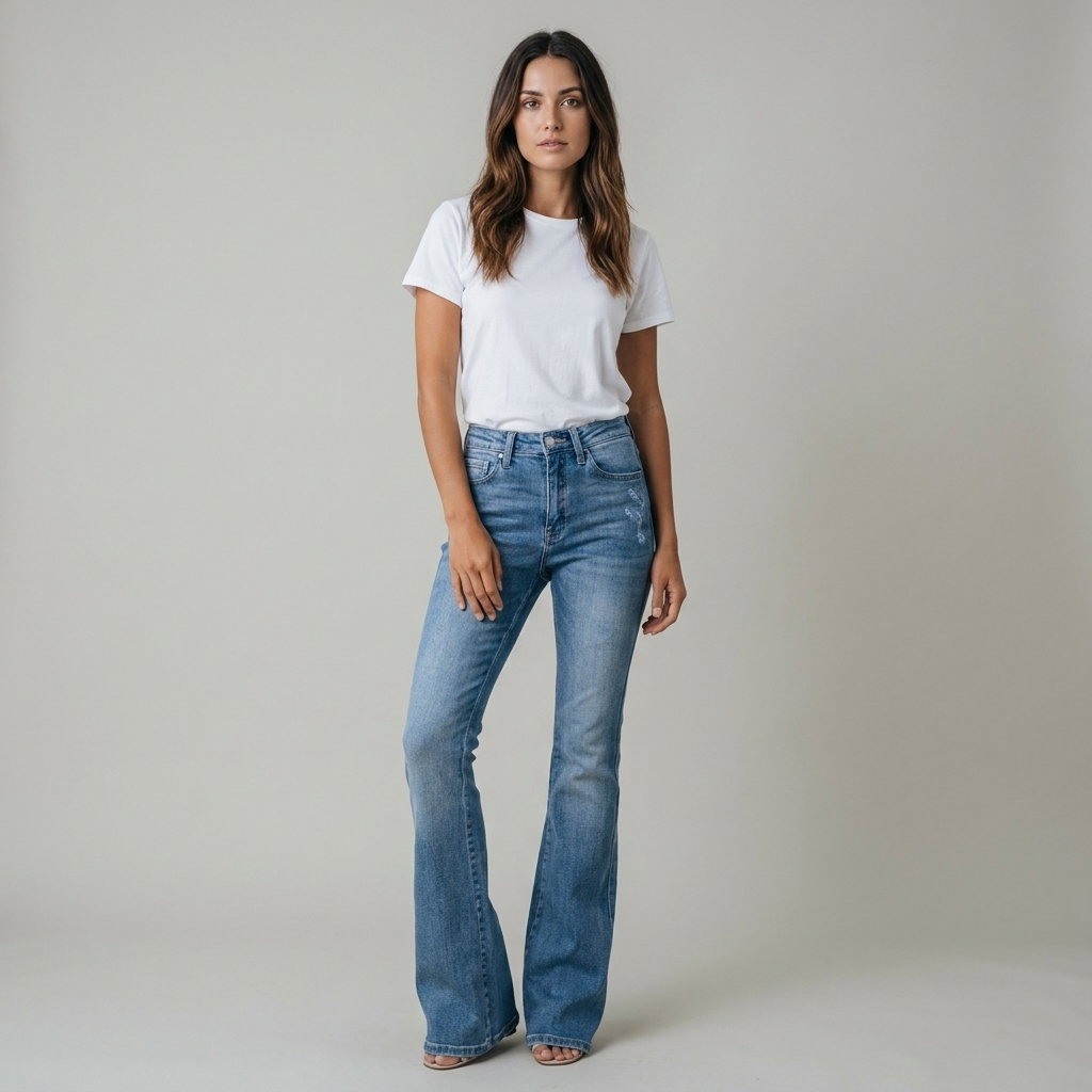 Boho High Waist Flare Jeans in Denim