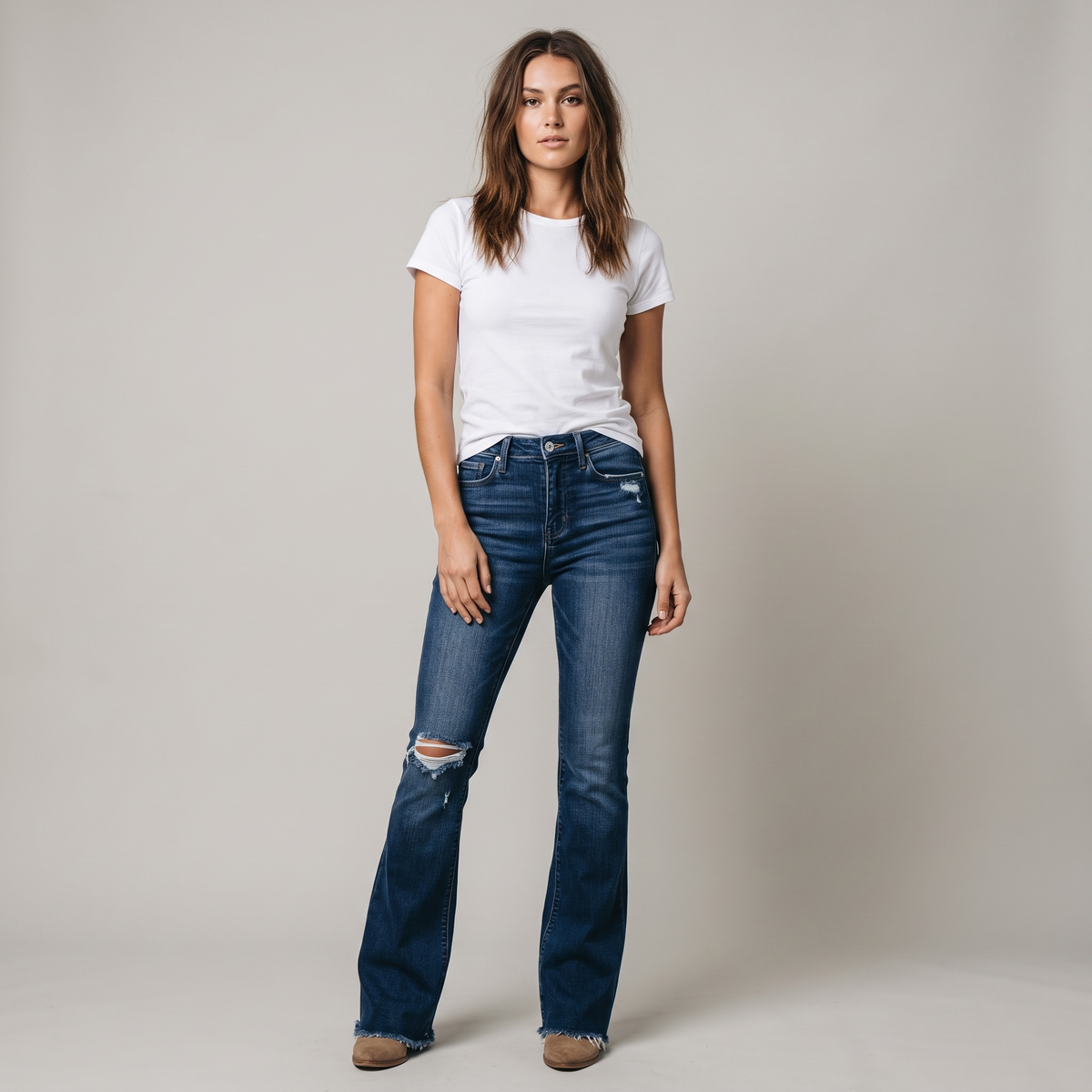 Vintage High Waist Distressed Flared Jeans