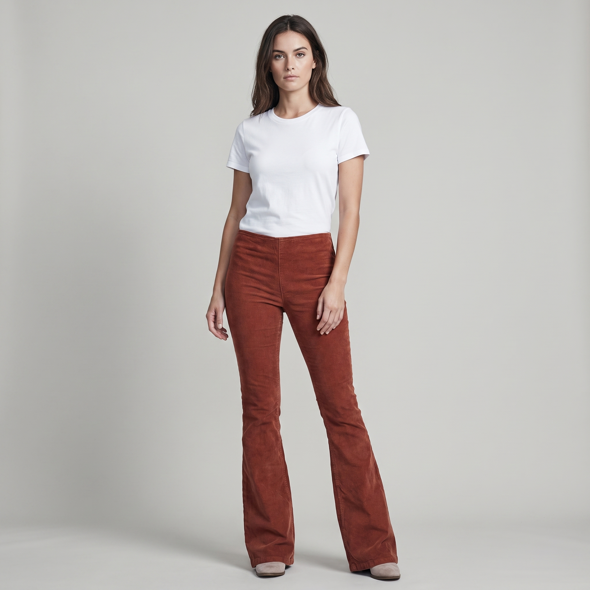 Flare Jeans High Waist in Corduroy Fabric