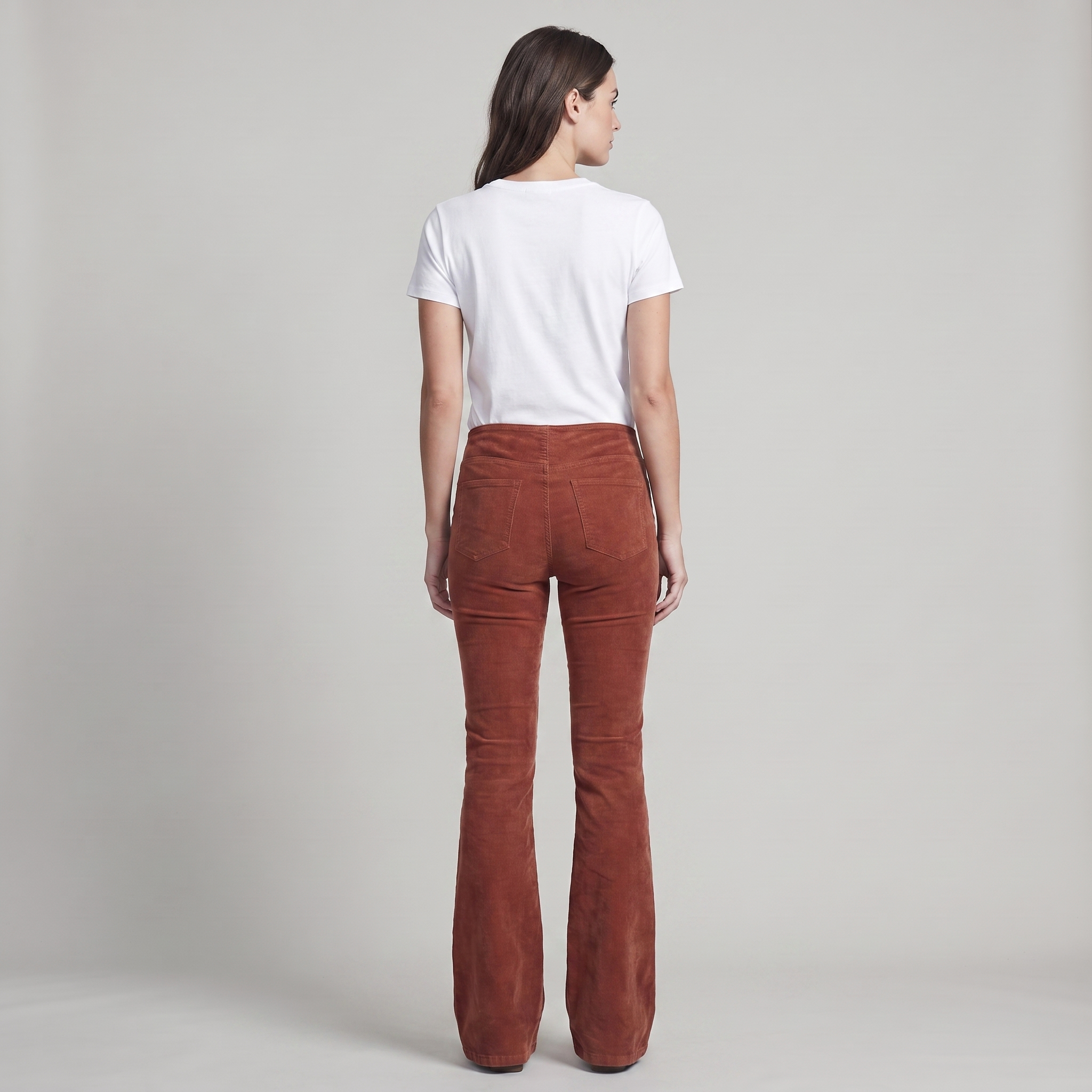 Flare Jeans High Waist in Corduroy Fabric