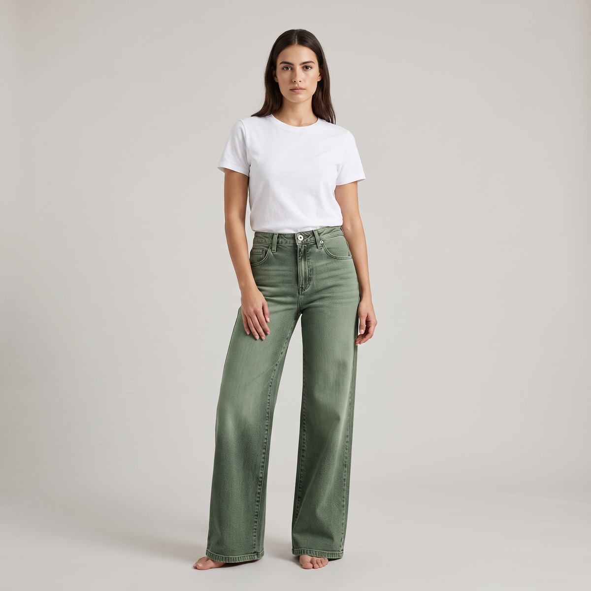 Military Green High Waist Flare Jeans