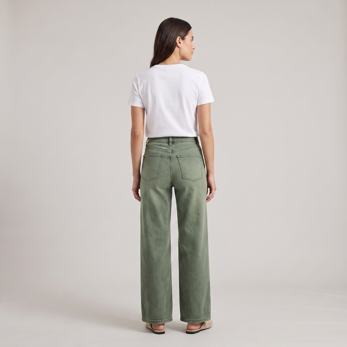Military Green High Waist Flare Jeans