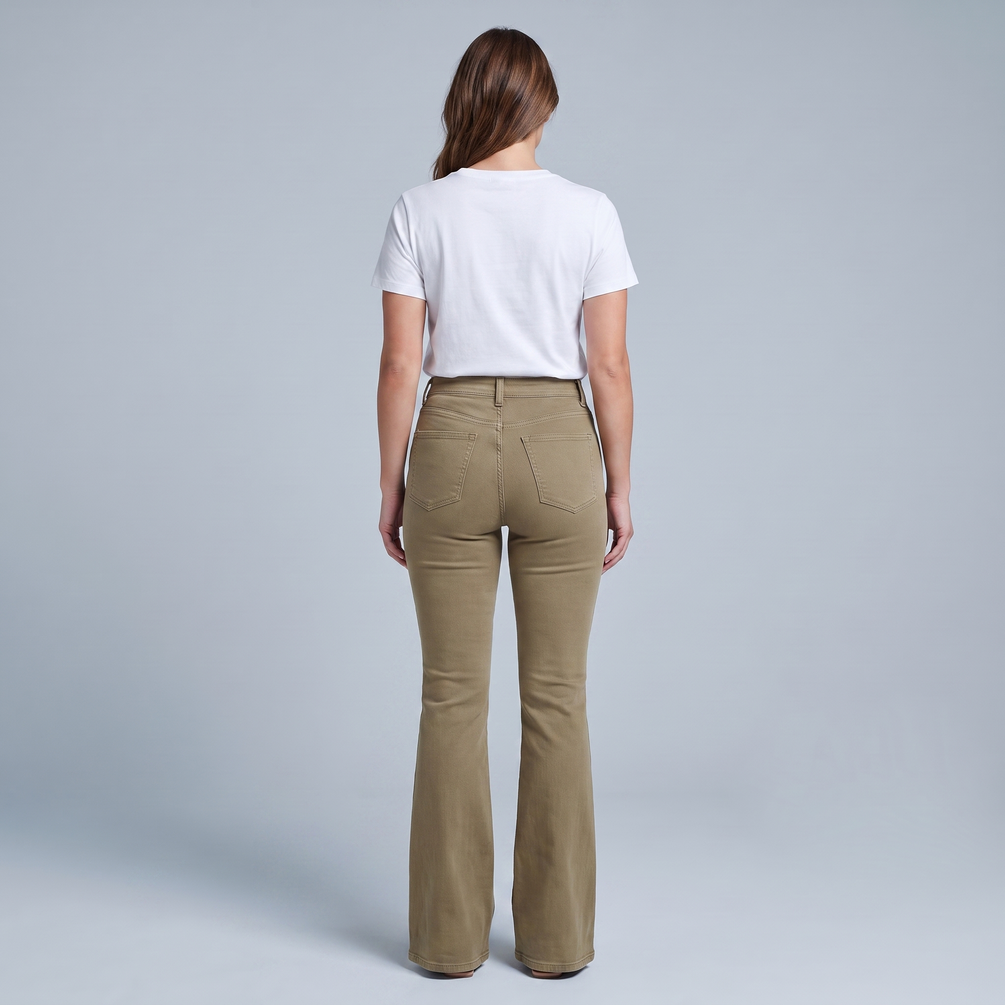 High Waist Flare Jeans in Khaki Denim