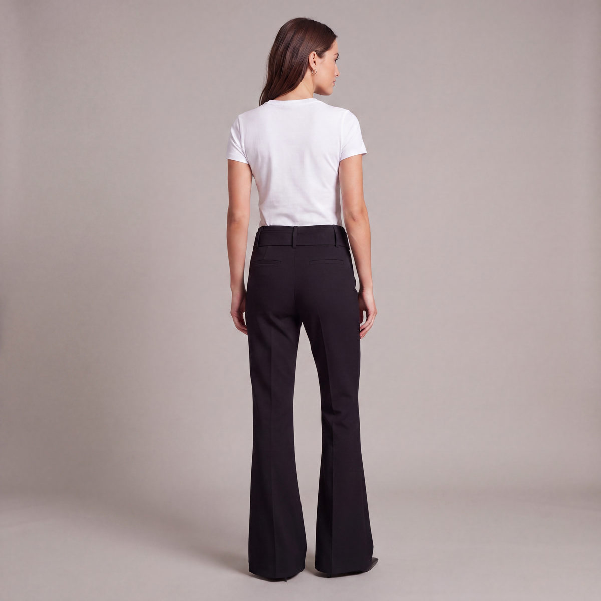 Black High-Waisted Flared Pants with Buckle