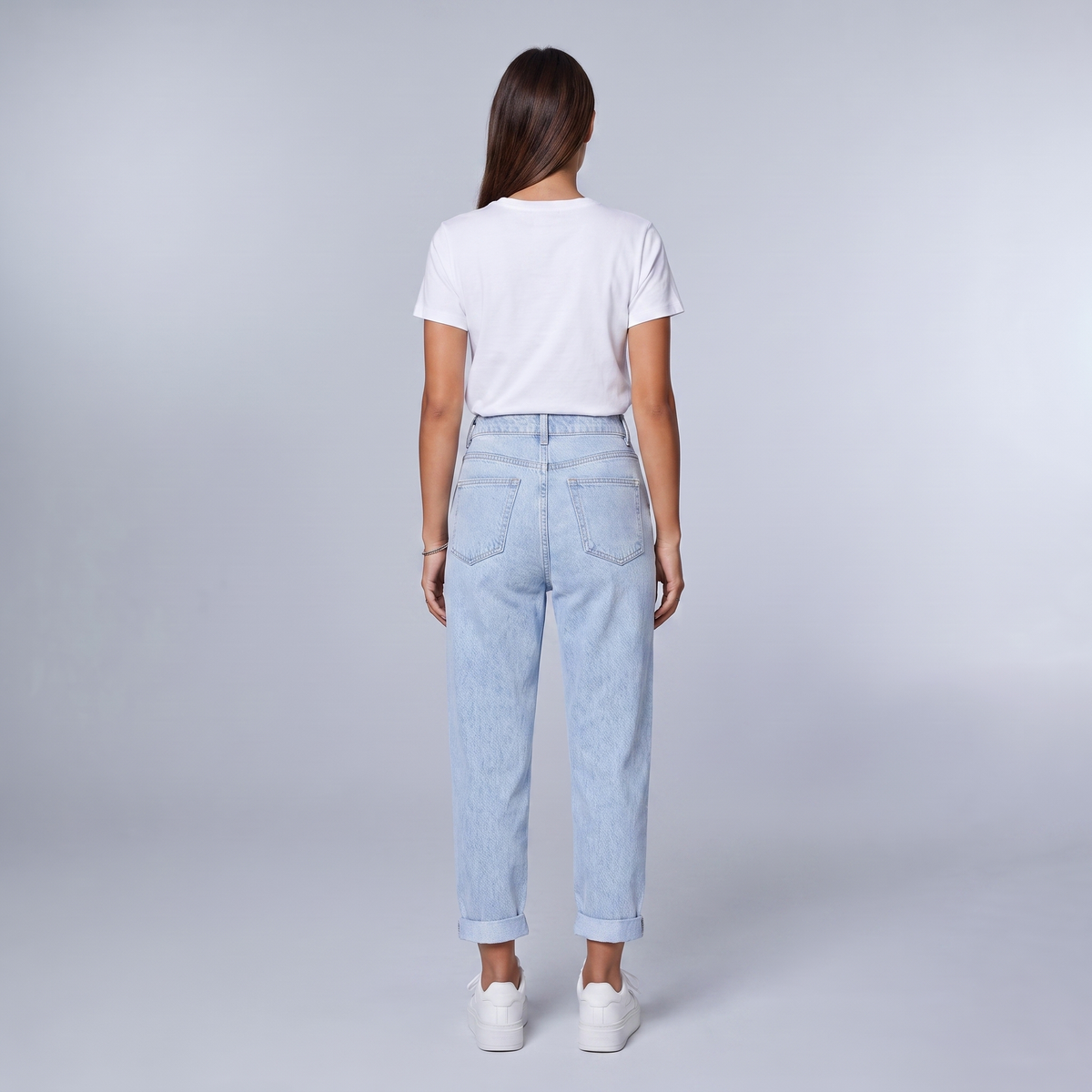 High-Waisted Mom-Fit Jeans in Light Denim