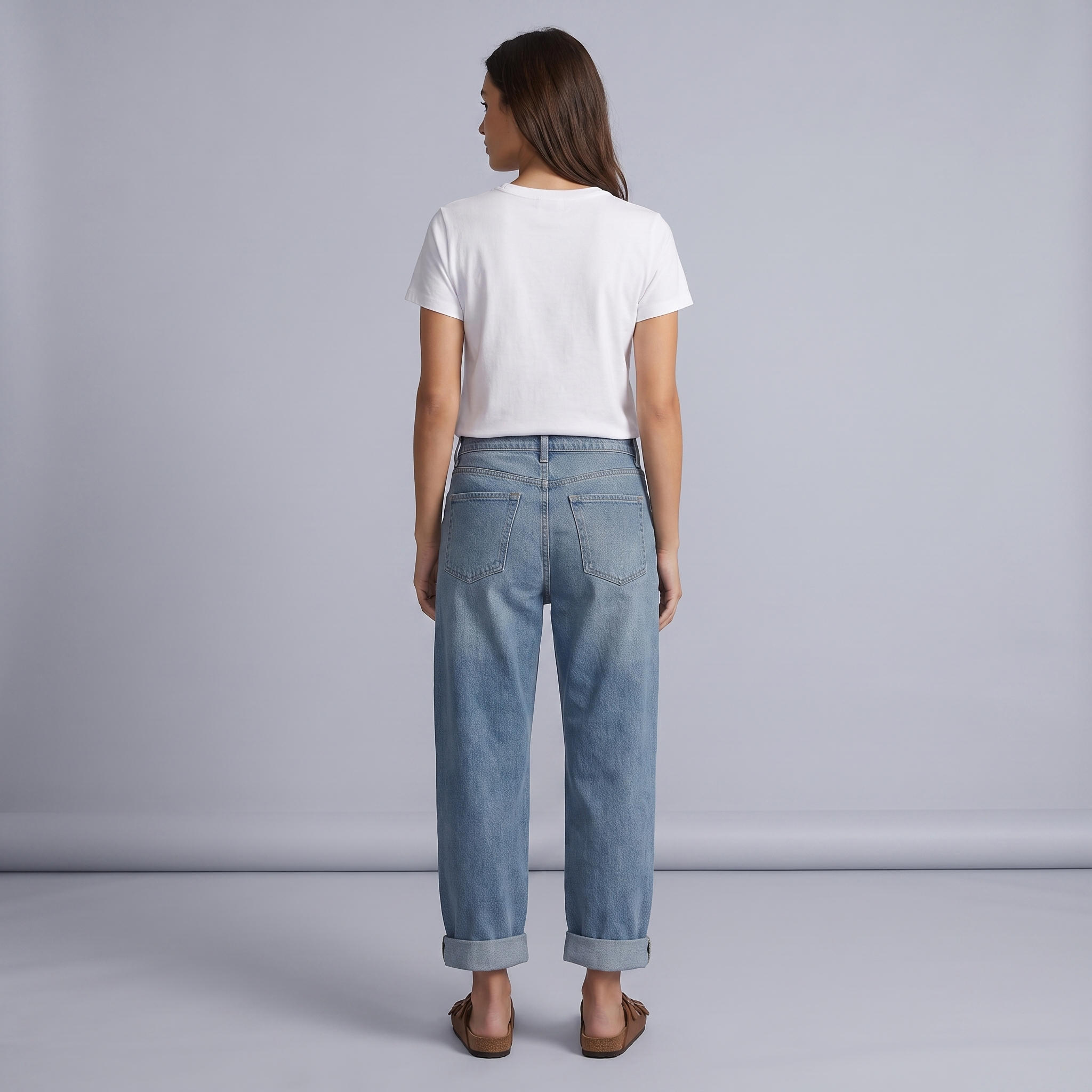 Women's High-Waisted Blue Denim Mom Jeans with Buttons
