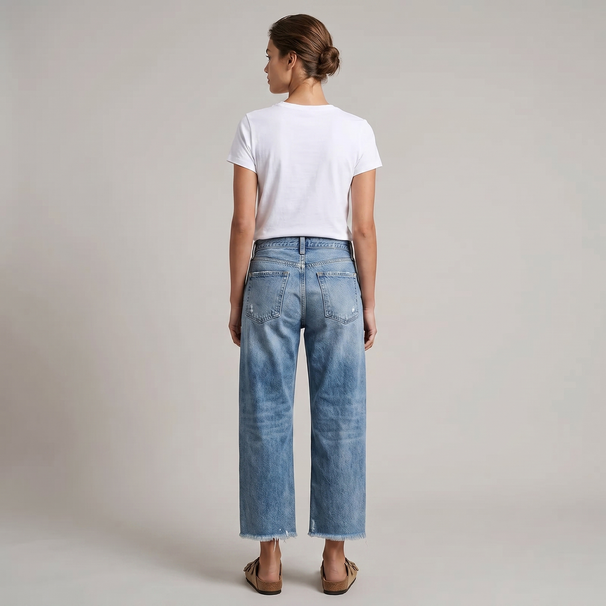 Women's High-Waisted Distressed Blue Denim Mom Jeans