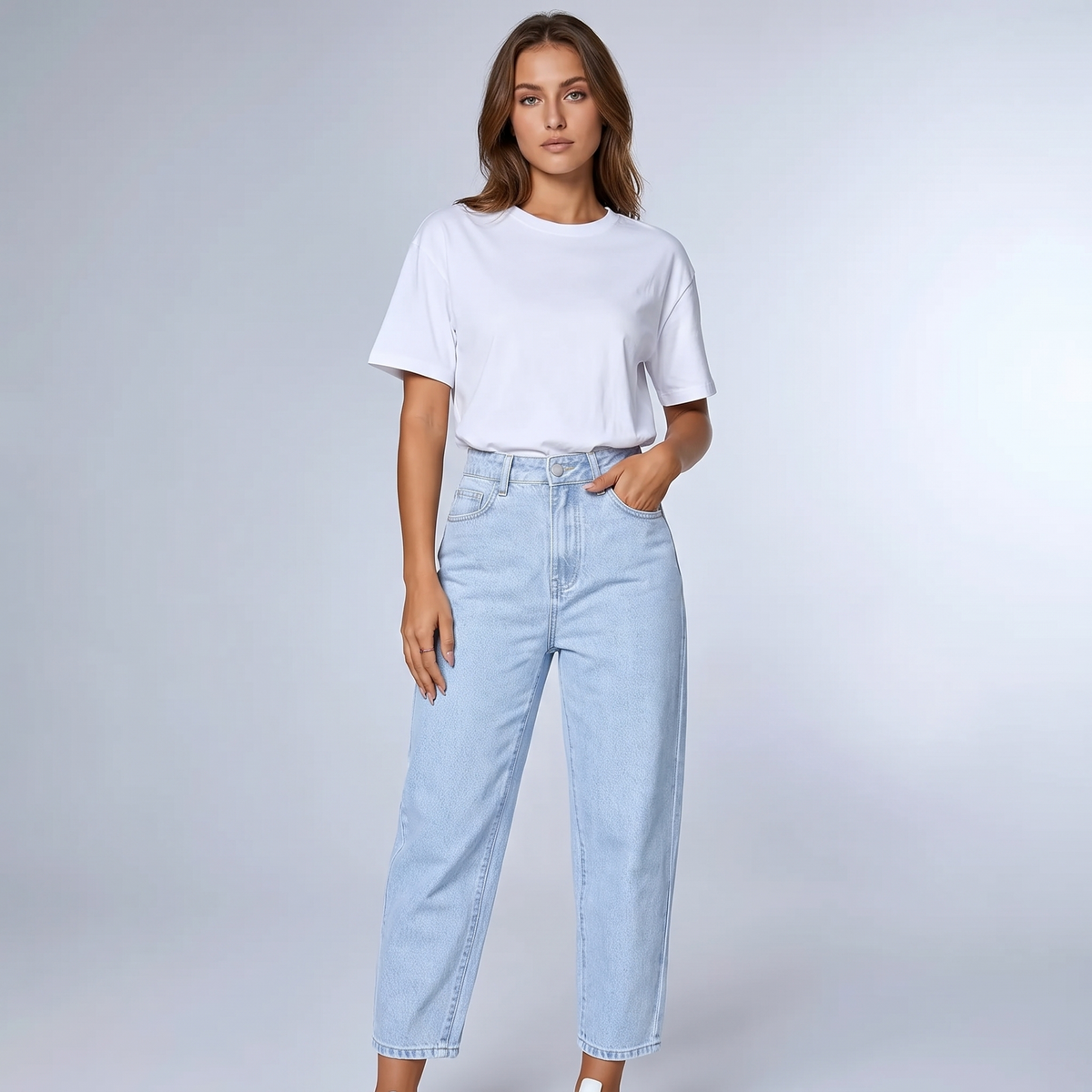 High Waist Baggy Jeans in Light Denim