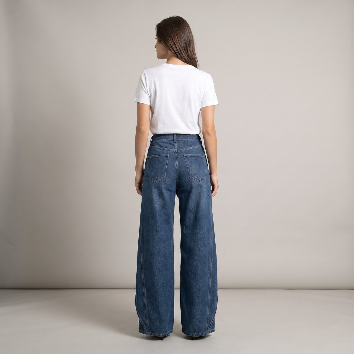 Women's High Waist Baggy Jeans with Draped Panel