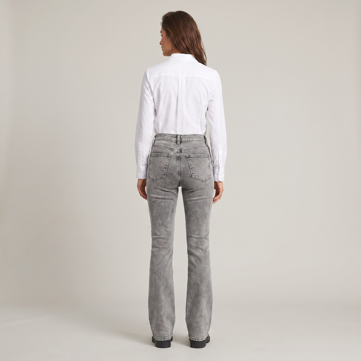 Women's High-Waisted Grey Acid Wash Bootcut Jeans