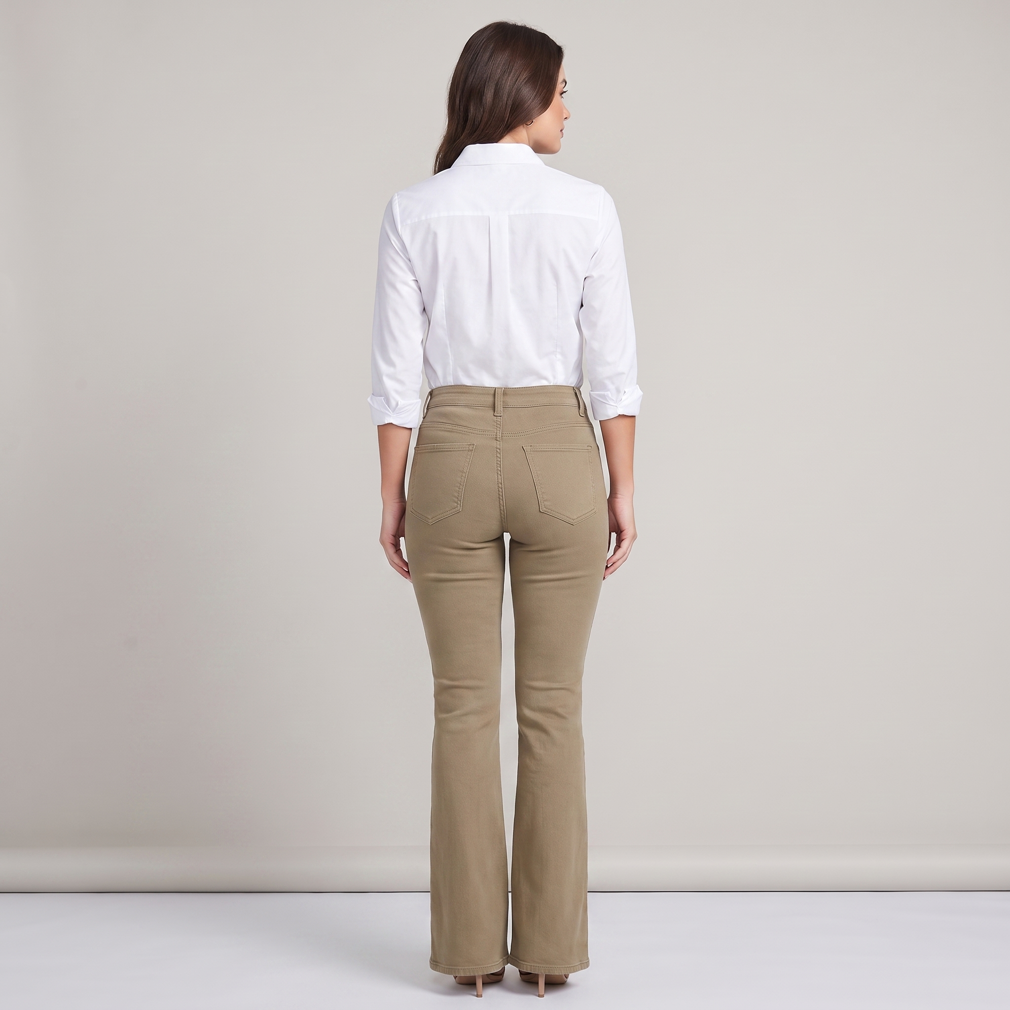 Women's High-Waisted Khaki Stretch Bootcut Jeans