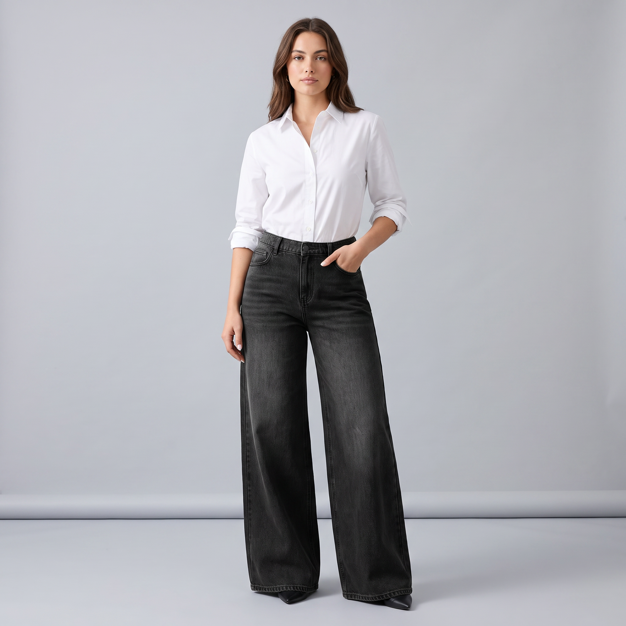 Black Jeans – High-Waisted Relaxed Wide-Leg Fit