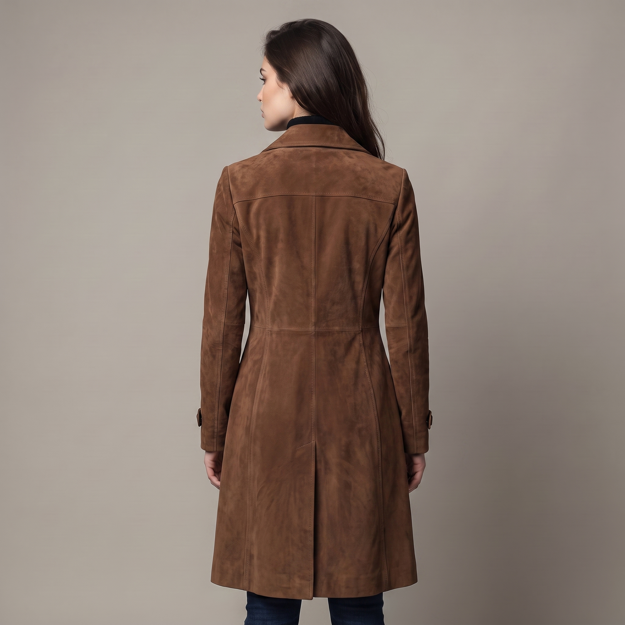 Women's Classic Suede Trench Coat with Relaxed Fit