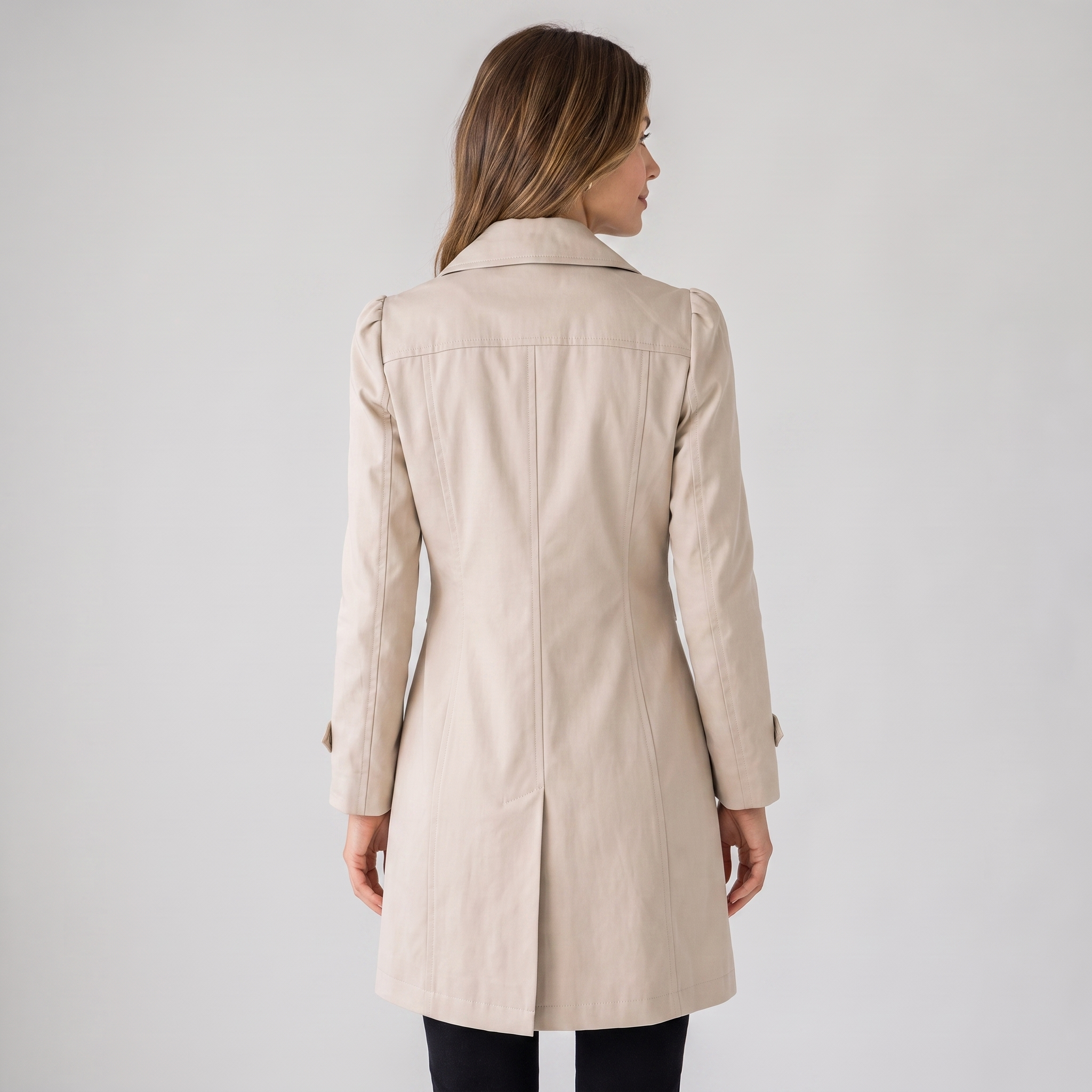 Women's Short Cotton Blend Tailored Trench Coat with Buttons