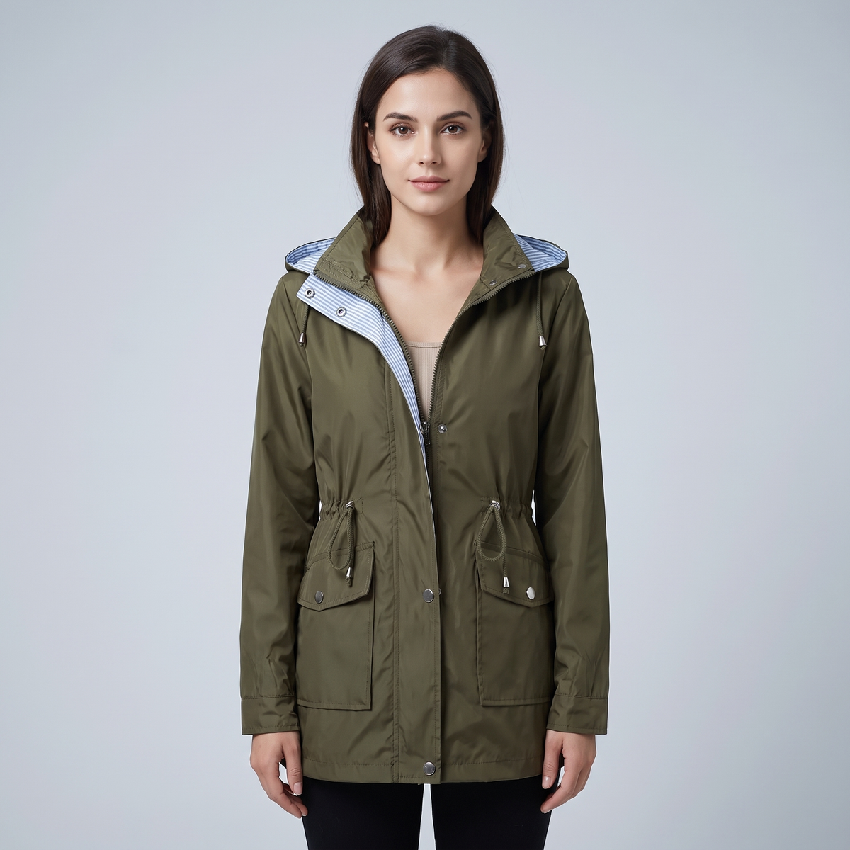 Women's Waterproof Winter Tailored Trench Coat with Buttons