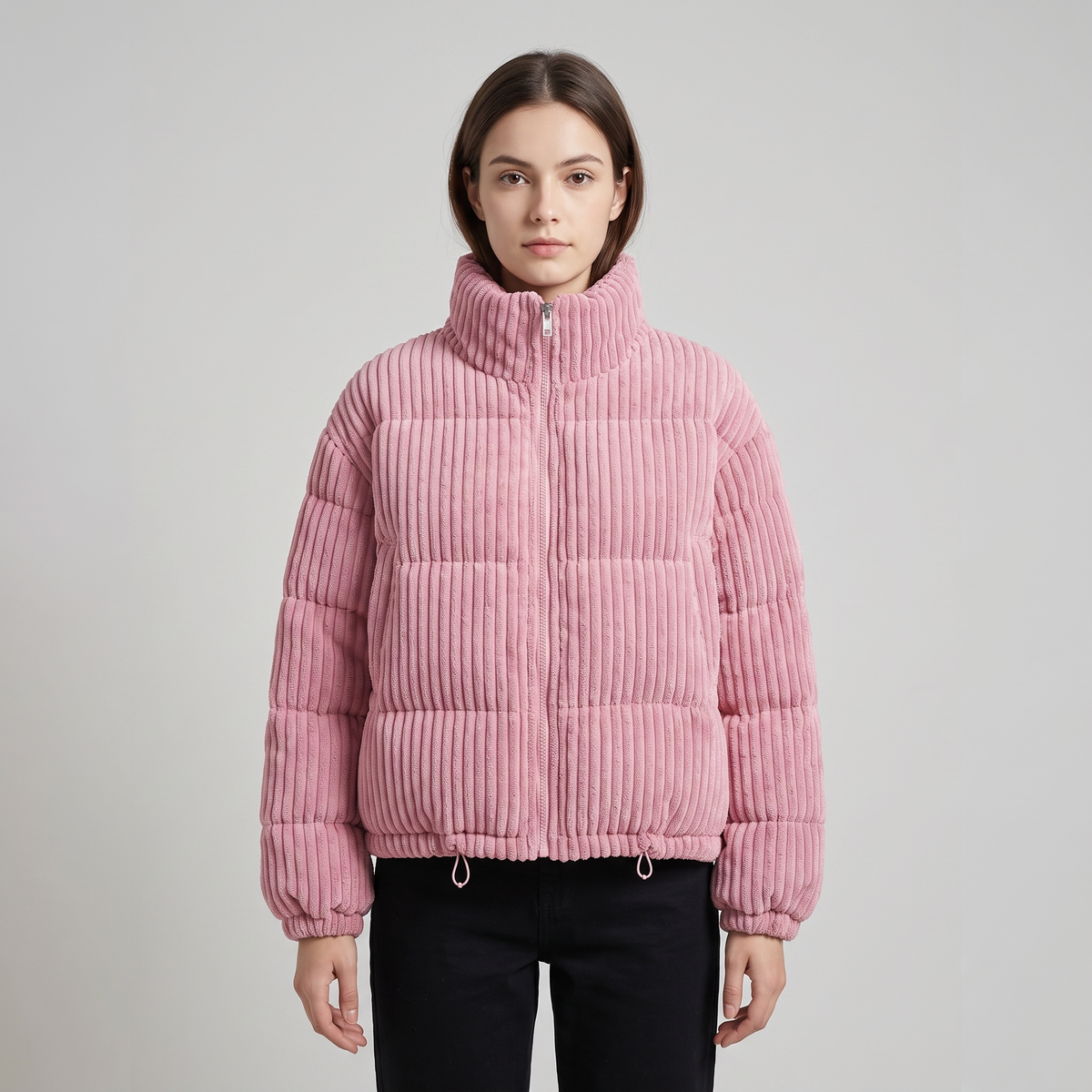 Puffer Jacket Women Short Corduroy Quilted Boxy