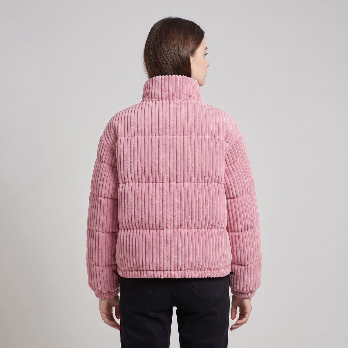 Puffer Jacket Women Short Corduroy Quilted Boxy