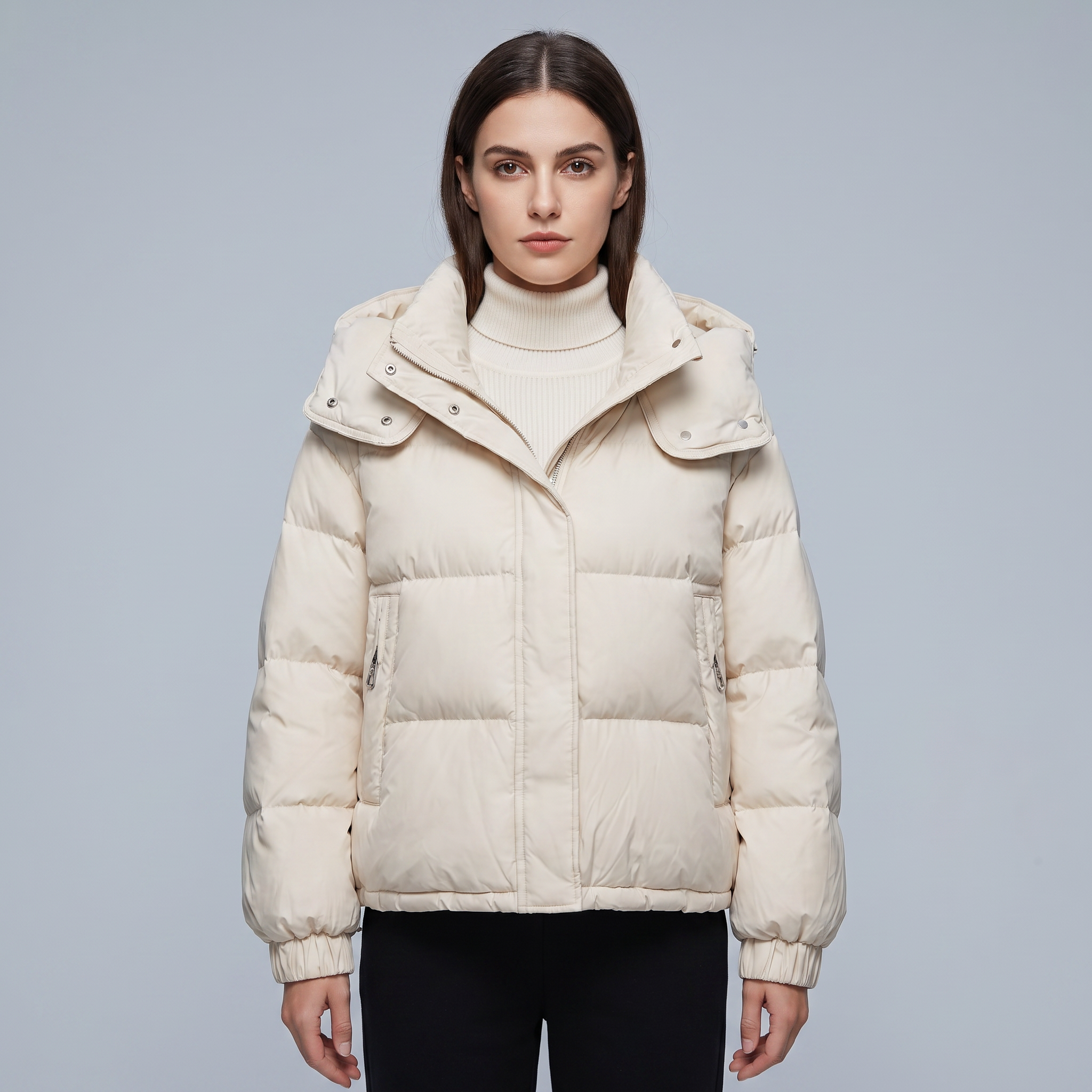Puffer Jacket Women Short Oversize High Neck Quilted
