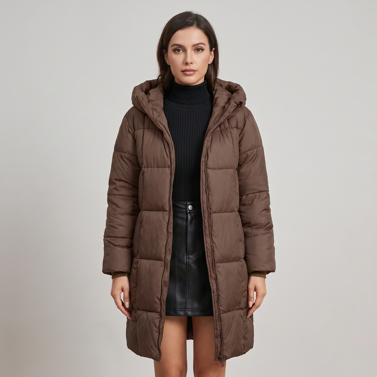 Puffer Jacket Women Long Hooded Quilted Winter
